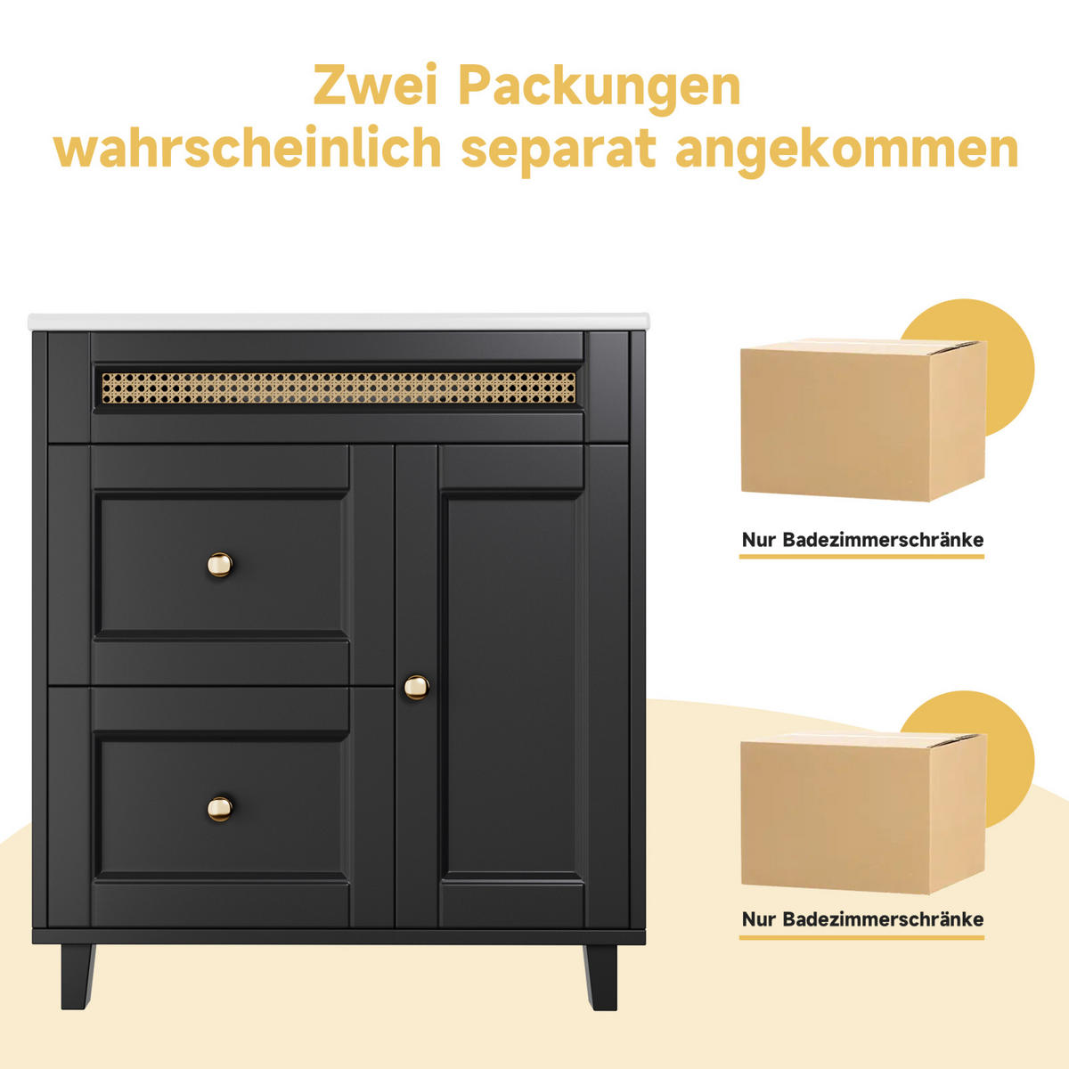WASCHTISCHKOMBI mit Waschbeckenunterschrank Schwarz, Keramikbecken - Schwarz, Holz/Metall (76/86/46cm) - PARAFTA HOME