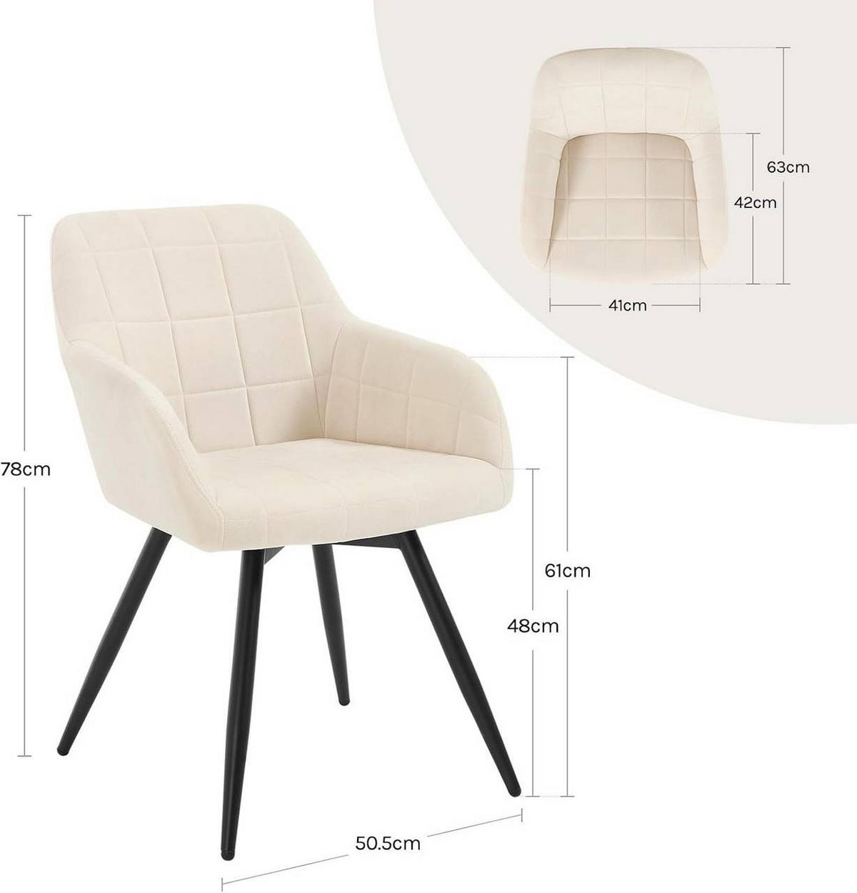 ESSZIMMERSTUHL 2er Set, drehbar, Samt, Beige - Beige/Schwarz, Textil/Metall (57/78/63cm)