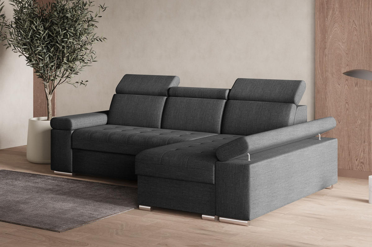 ECKSOFA mit Schlaffunktion Luka L Twist 23 - Dunkelgrau - Rechts - Dunkelgrau/Silberfarben, Holzwerkstoff (260/168cm) - Möblo