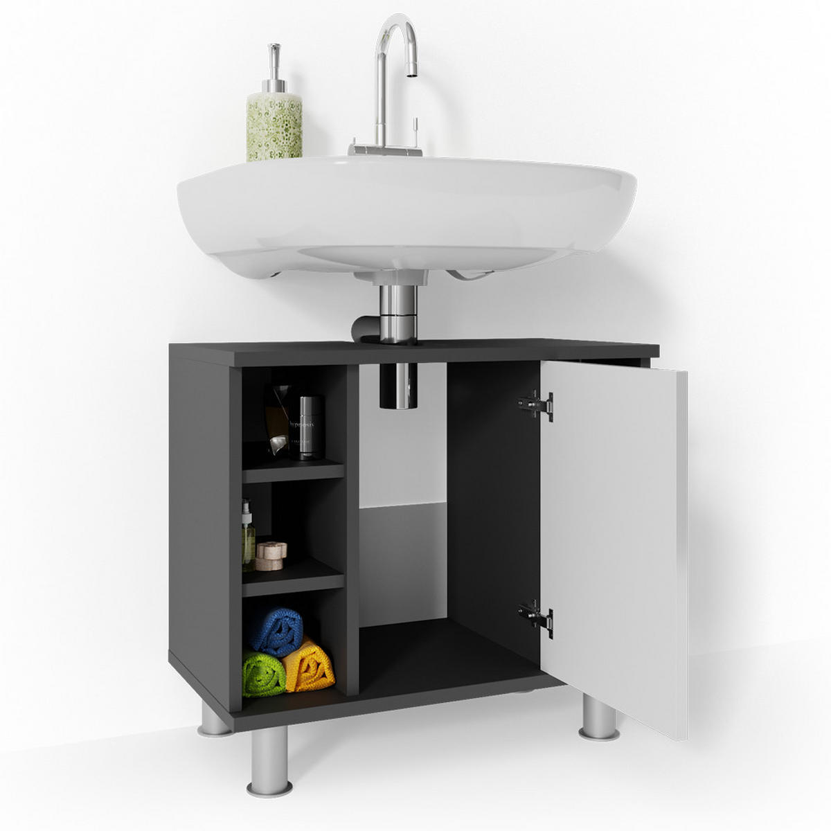 WASCHBECKENUNTERSCHRANK Fynn Anthrazit 60 x 54 cm - Anthrazit/Weiß, Holzwerkstoff (60/54/32cm) - Vicco
