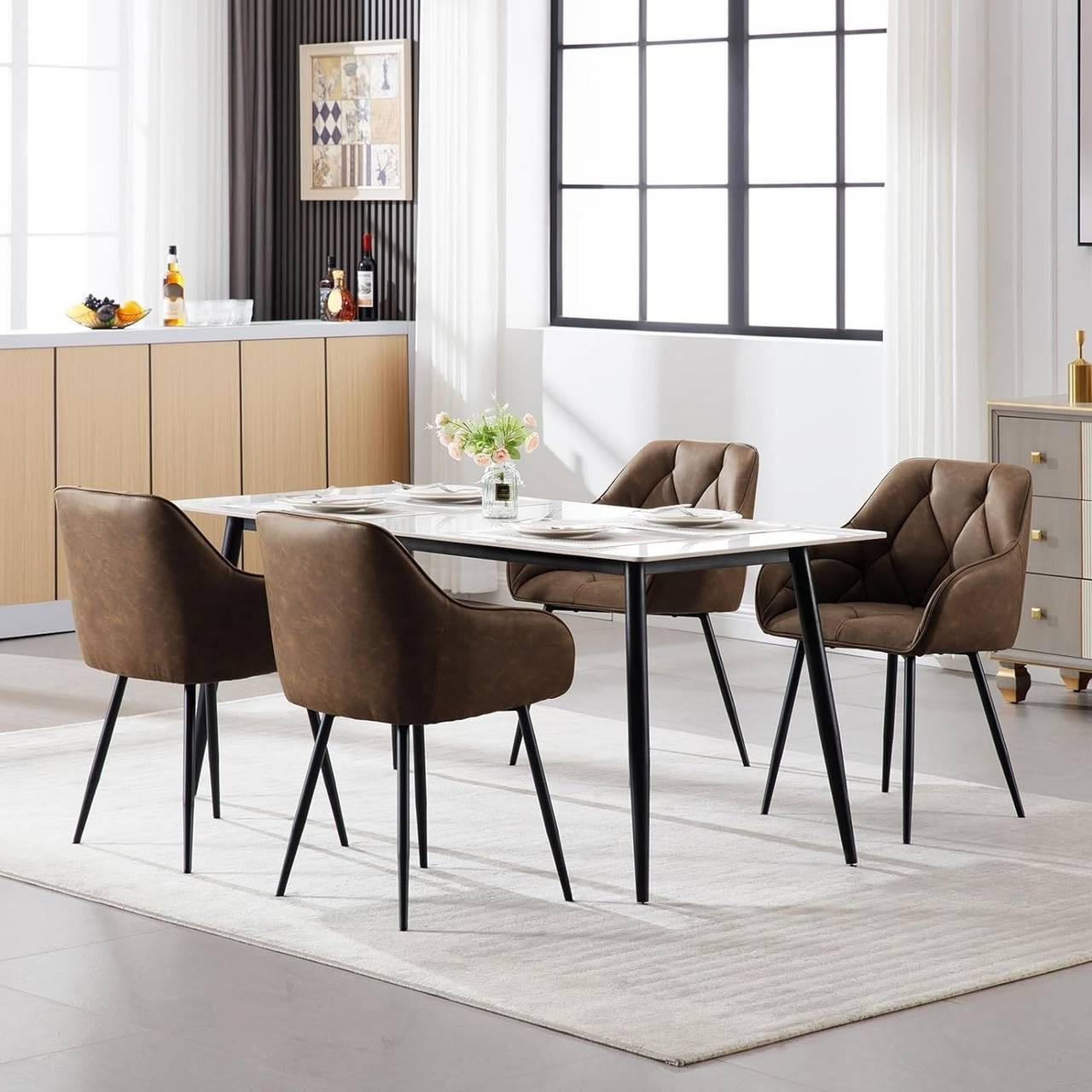 Thumbnail - Woltu Armlehnstuhl, Dunkelbraun, Kunststoff, konisch, 56x83.5x53 cm, Esszimmer, Stühle, Esszimmerstühle, Armlehnenstühle