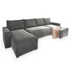 WOHNLANDSCHAFT DENI Hellgrau Velours-Stoff mit Schlaffunktion - Hellgrau, Holz (295/85/140cm) - MASSENO