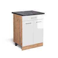KÜCHENUNTERSCHRANK R-Line Weiß Hochglanz 60 cm mit Schublade AP Anthrazit - Weiß Hochglanz/Eiche Wotan, Holzwerkstoff (60/81.6/60cm) - Vicco