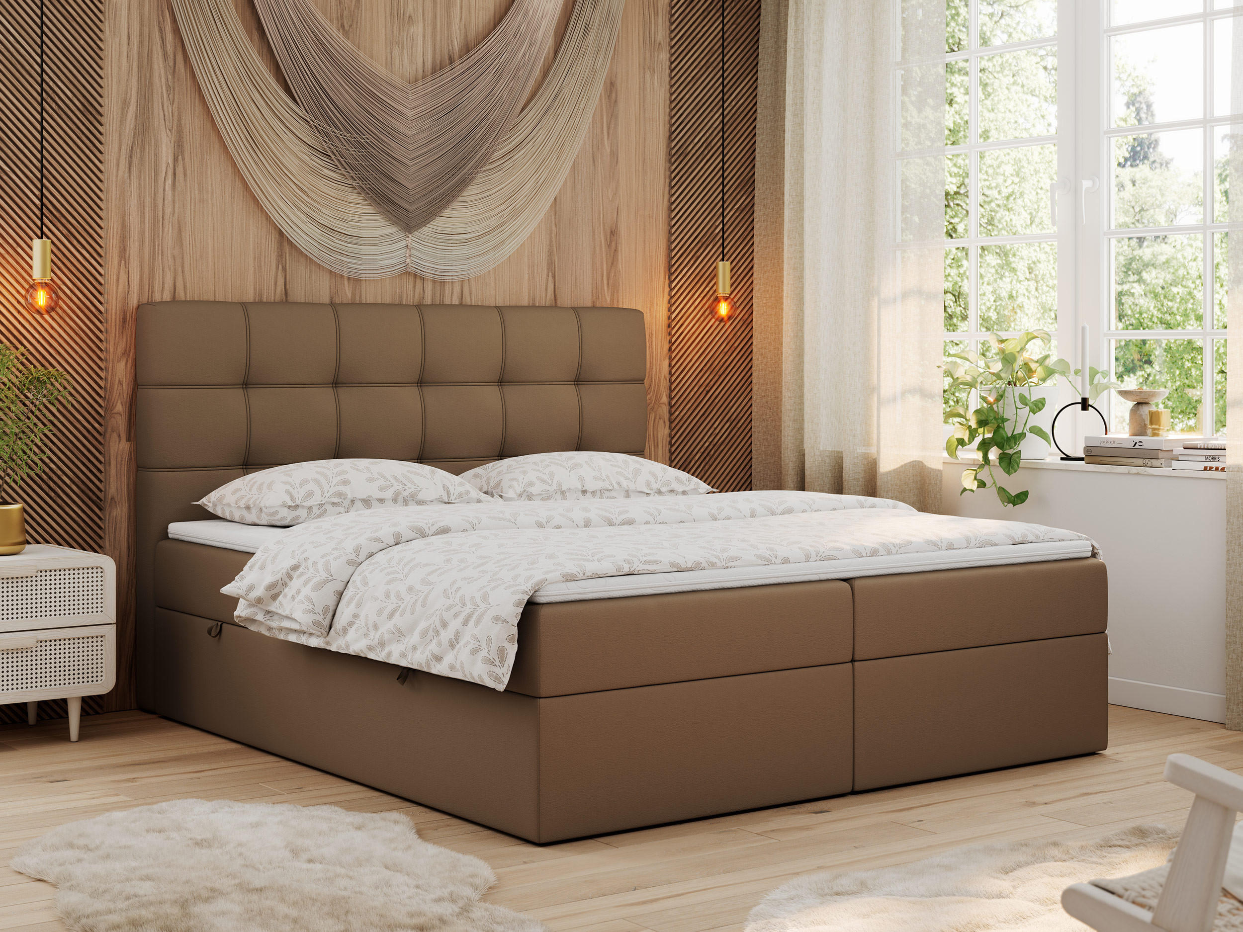 BOXBETT ERNI 120/200 - Braun Kunstleder - H3 - Braun, Holz/Textil (120/200cm) - MKS