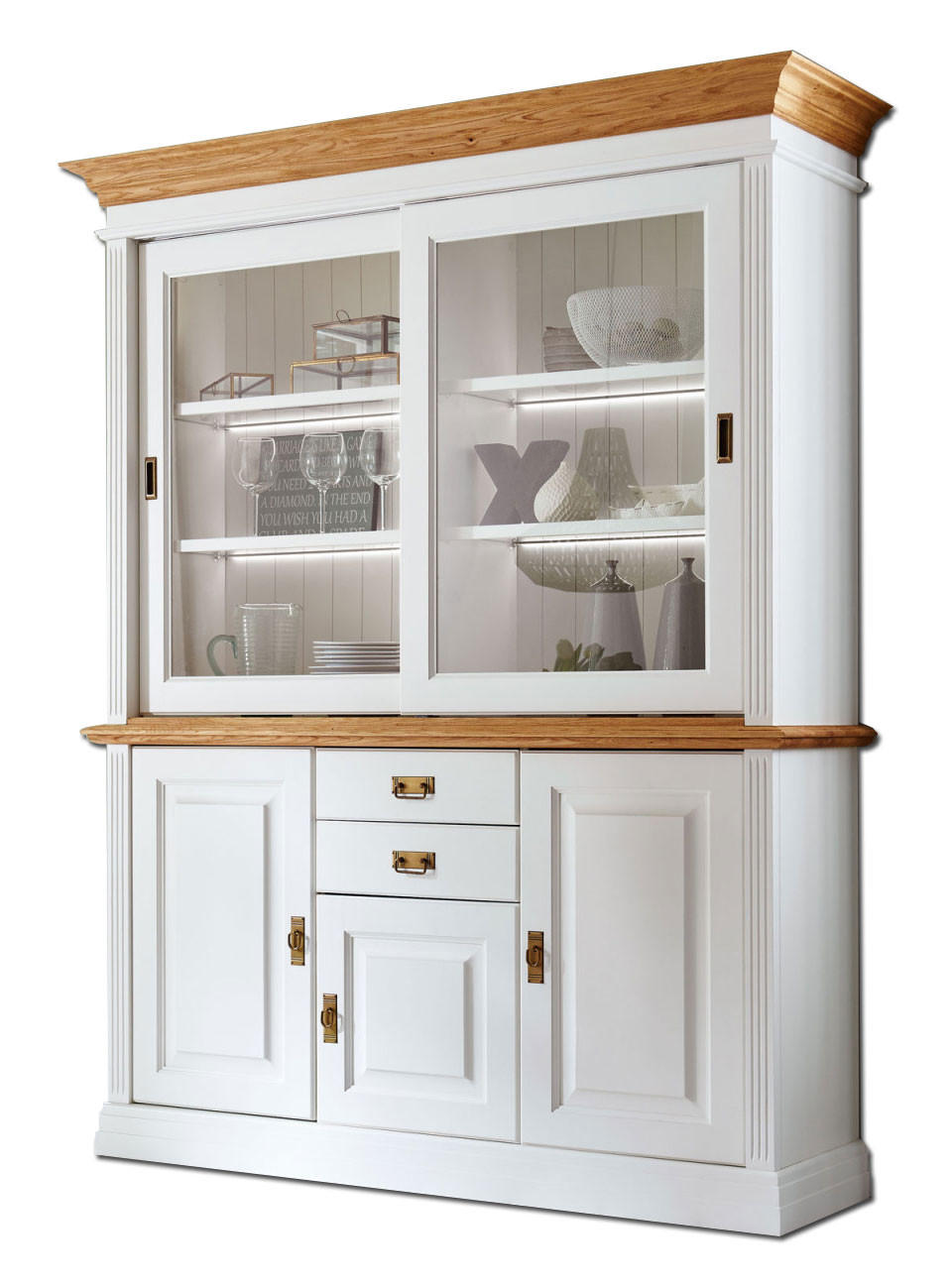 BUFFET Novara 5-türig mit 2 Schubladen - Weiß/Braun, Holz (163/117/48cm) - Casamia Massive Möbel