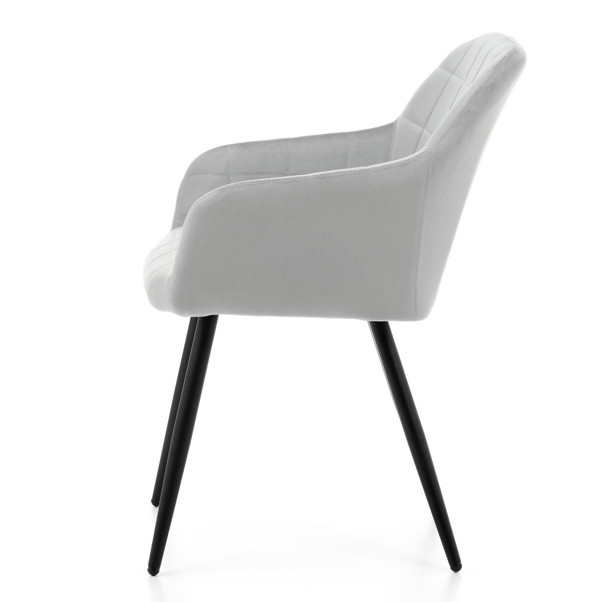 STUHL ORTE gepolstert mit Steppung - hellgrau - Samt Velours - Hellgrau/Schwarz, Textil/Metall (56/85/62cm) - NEW HOME