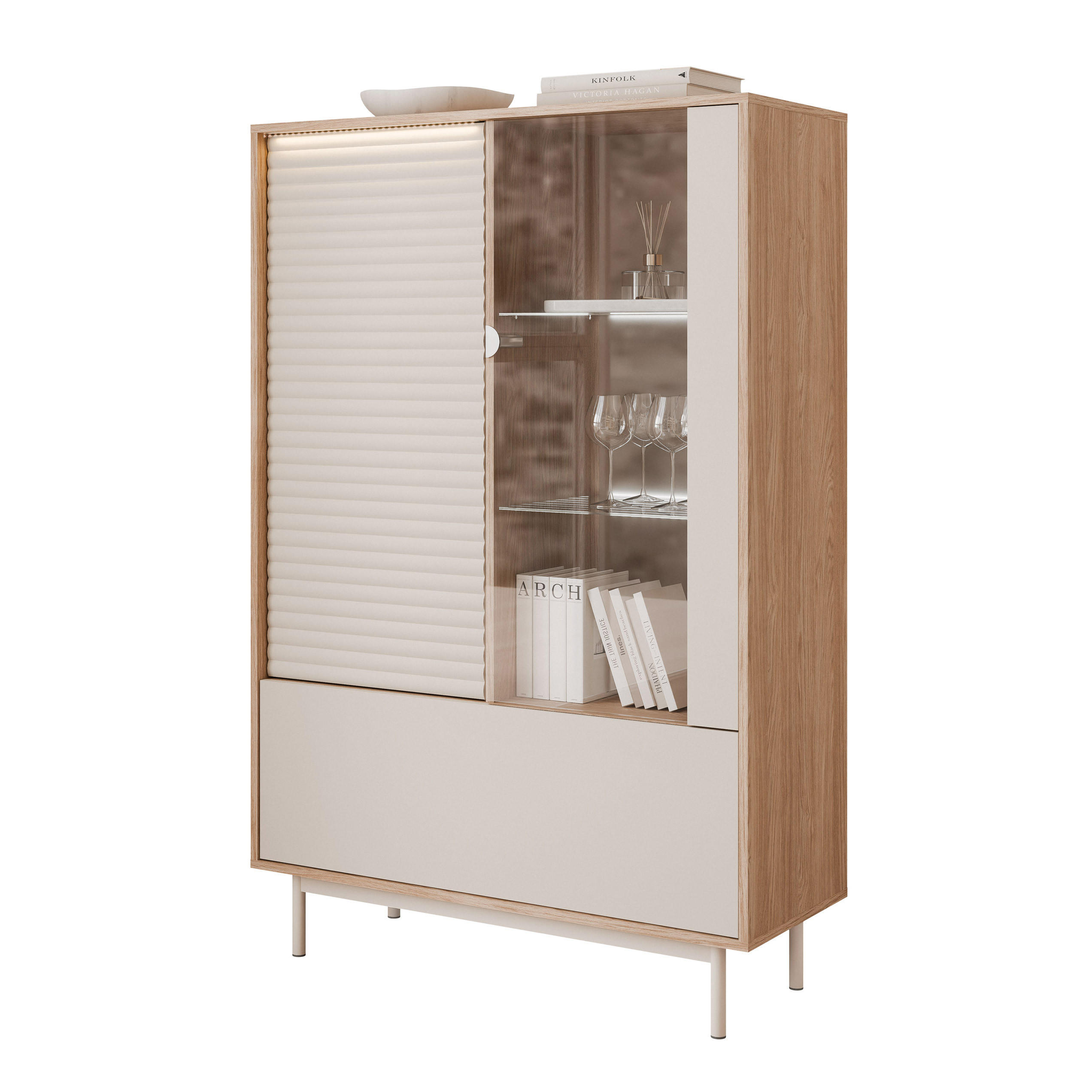 VITRINE LUSSO 100 cm Glastüren, Eiche / Kaschmir - Eichefarben, Holzwerkstoff/Metall (100/152/40cm) - Idohome