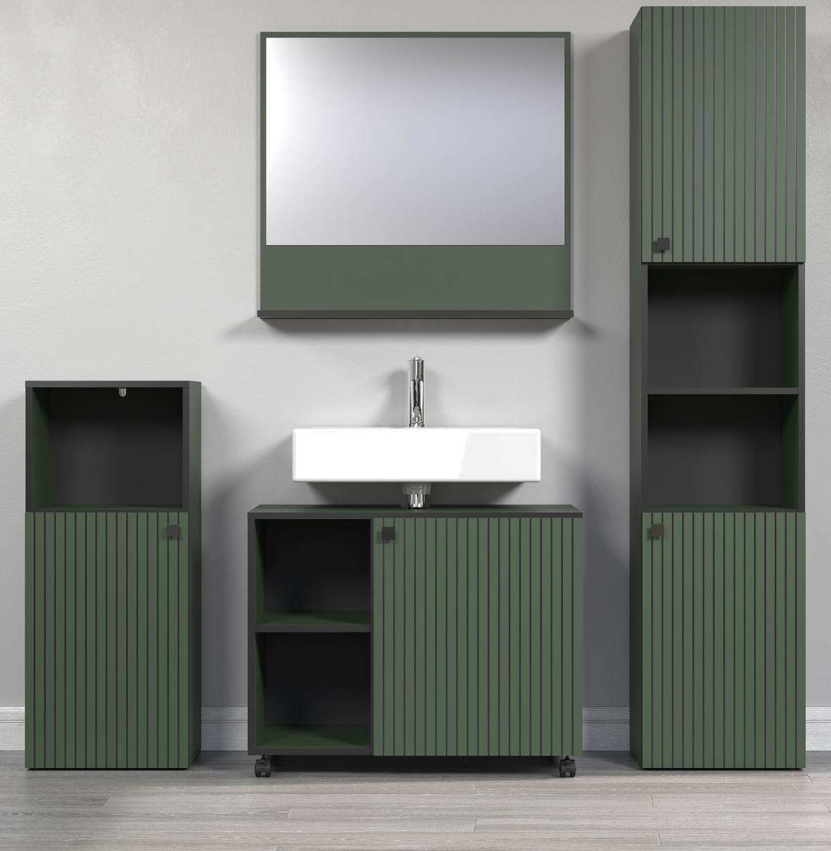 HOCHSCHRANK grün 40 x 186 cm, Badschrank 2-türig - Schwarz/Grün, Holzwerkstoff/Metall (31/95/40cm) - Top.Furn