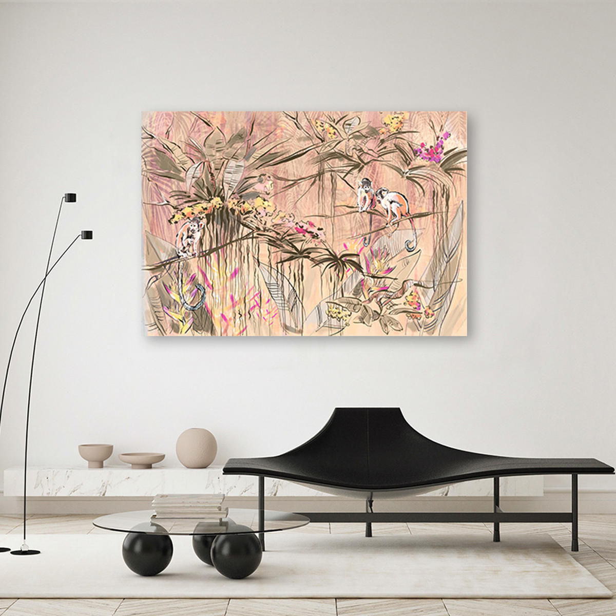 WANDBILD affen im dschungel - Pink, Textil (60/40cm) - Feeby