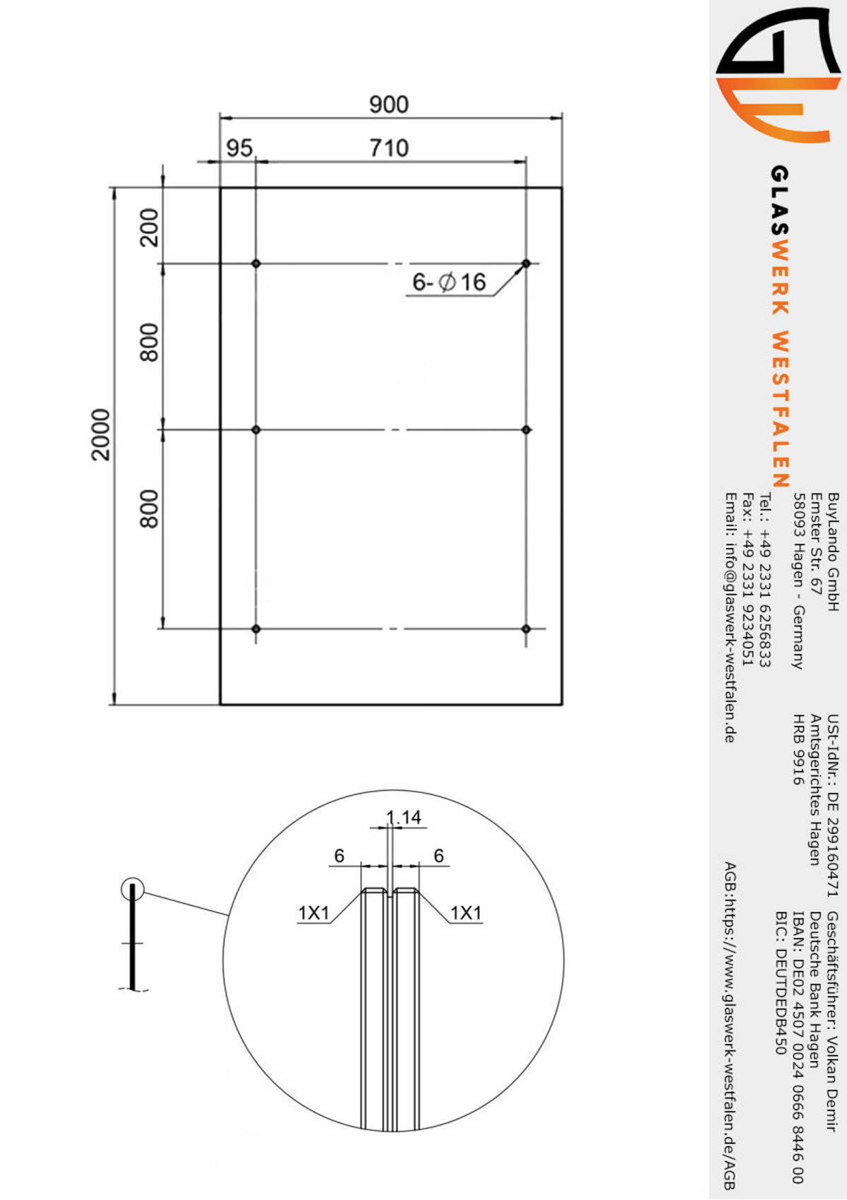 GLASVORDACH 200x90 cm Sicherheitsglas Edelstahl Klarglas L-RAL7016 - Transparent, Glas (200/1.31/90cm) -  Glaswerk Westfalen