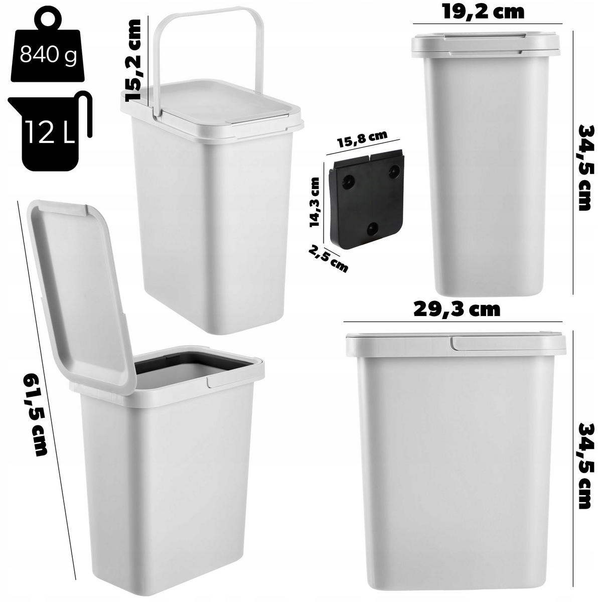 ABFALLBEHÄLTER mit Griff, 12L, Hellgrau - Hellgrau, Kunststoff (19/34cm) - KADAX