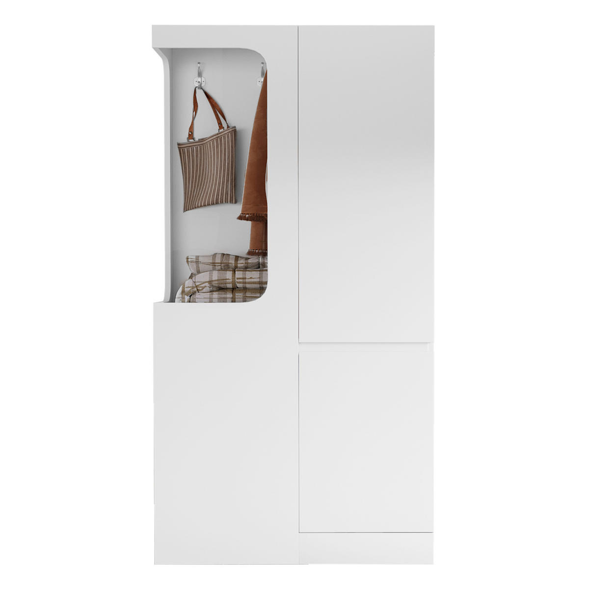 KLEIDERSCHRANK aus Kiefer, Sperrholz und MDF 70x40x170 cm Weiß/Holz mit 4 Schubladen, offener Kleideraufbewahrung und Tür - Weiß, Holzwerkstoff (70/170/40cm) - Modfu