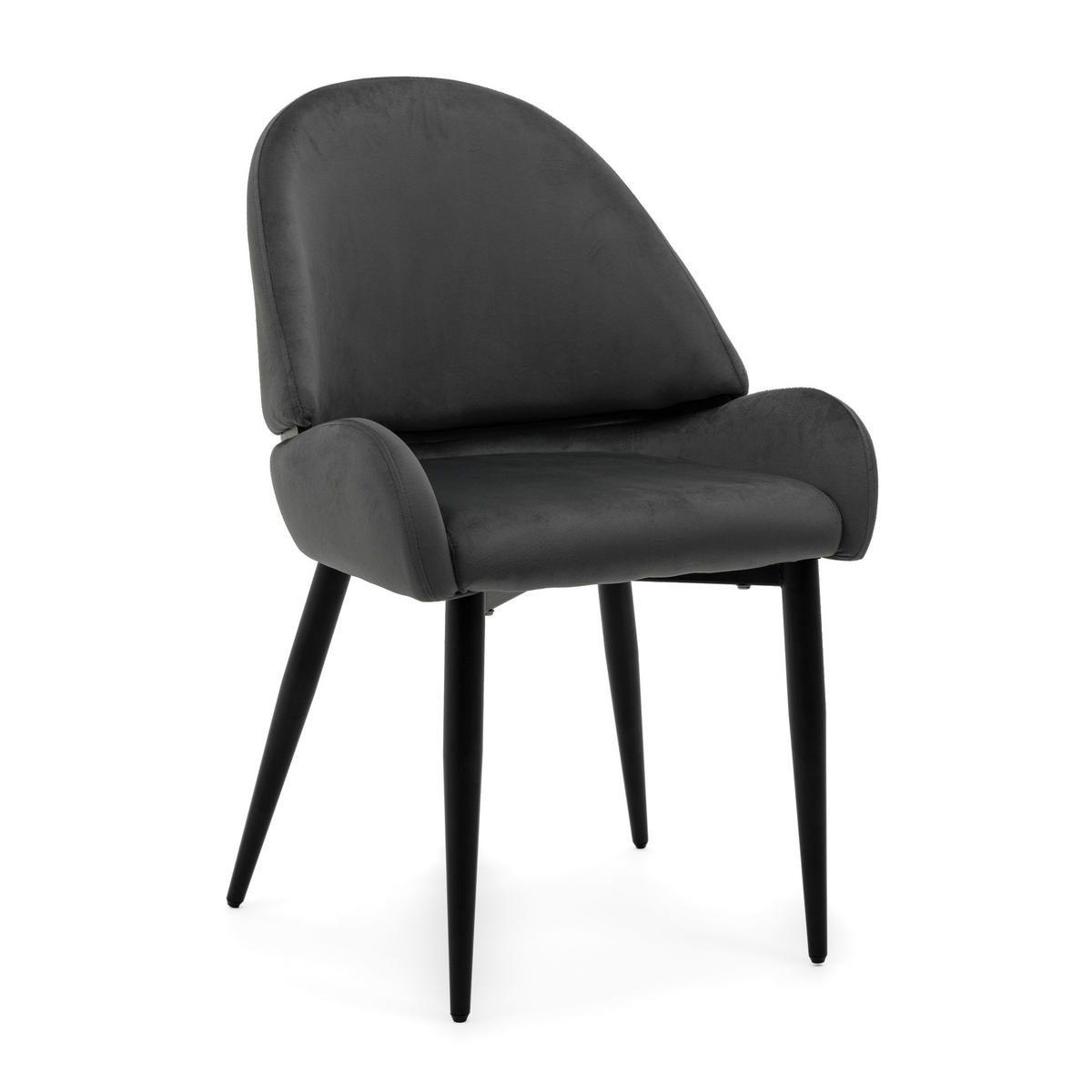 STUHL BERGAMO gepolsterter mit Steppung - grau - Samt Velour - Schwarz/Grau, Textil/Metall (56/91/61cm) - NEW HOME