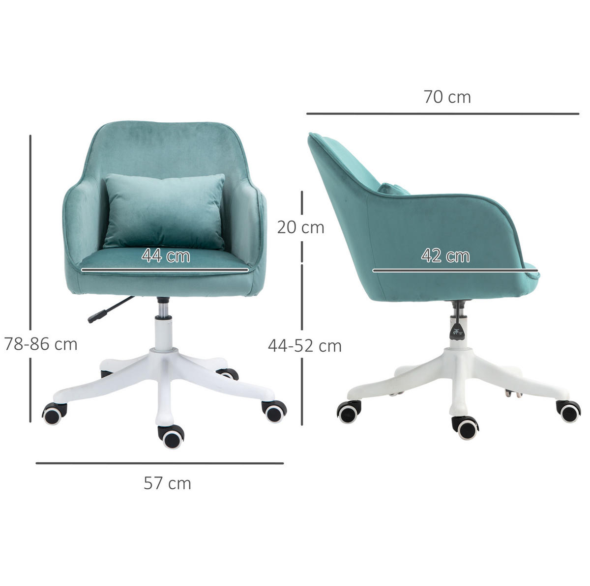 BÜROSTUHL in Grün 70x57x86 cm mit Vibrationsmassage, Lendenkissen und Höhenverstellung - Grün, Kunststoff (57/86/70cm) - IVMEU