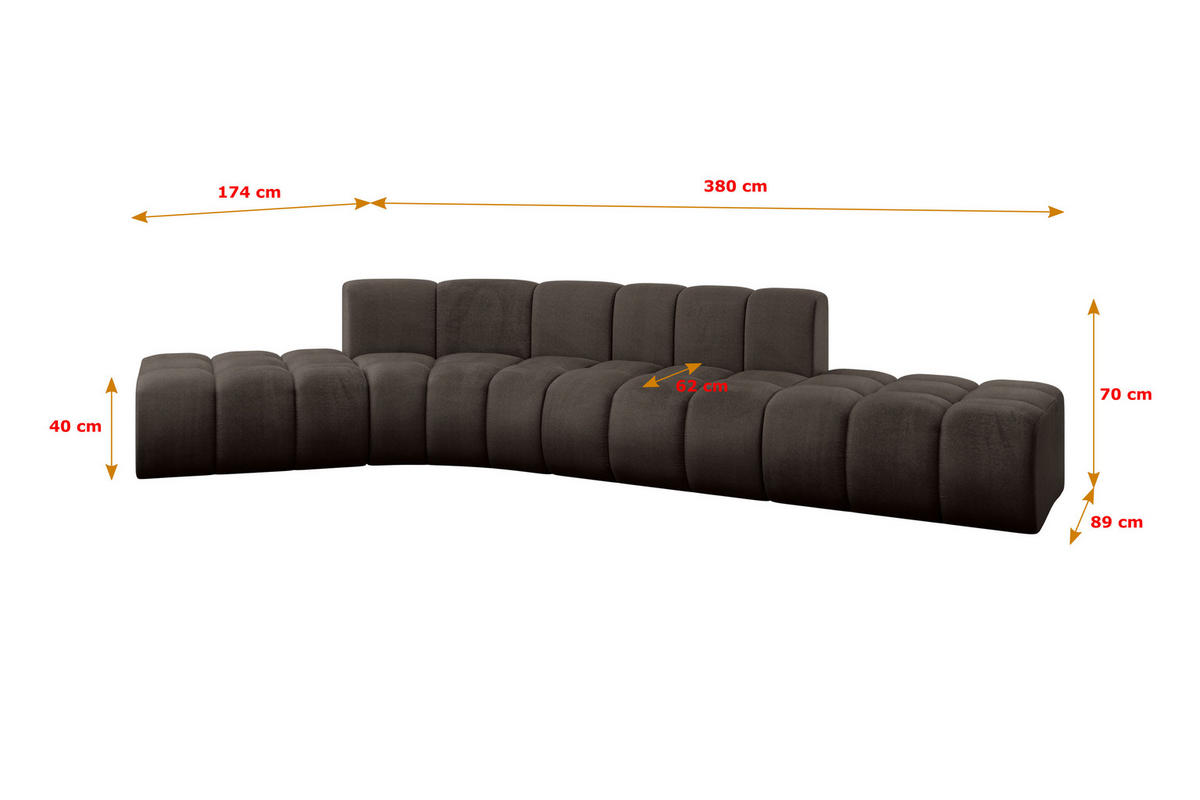 ECKSOFA modulares Sofa Solven-L1 - 380x174x70 cm Braun - Braun, Holzwerkstoff/Textil (380/174cm) - ALTDECOR