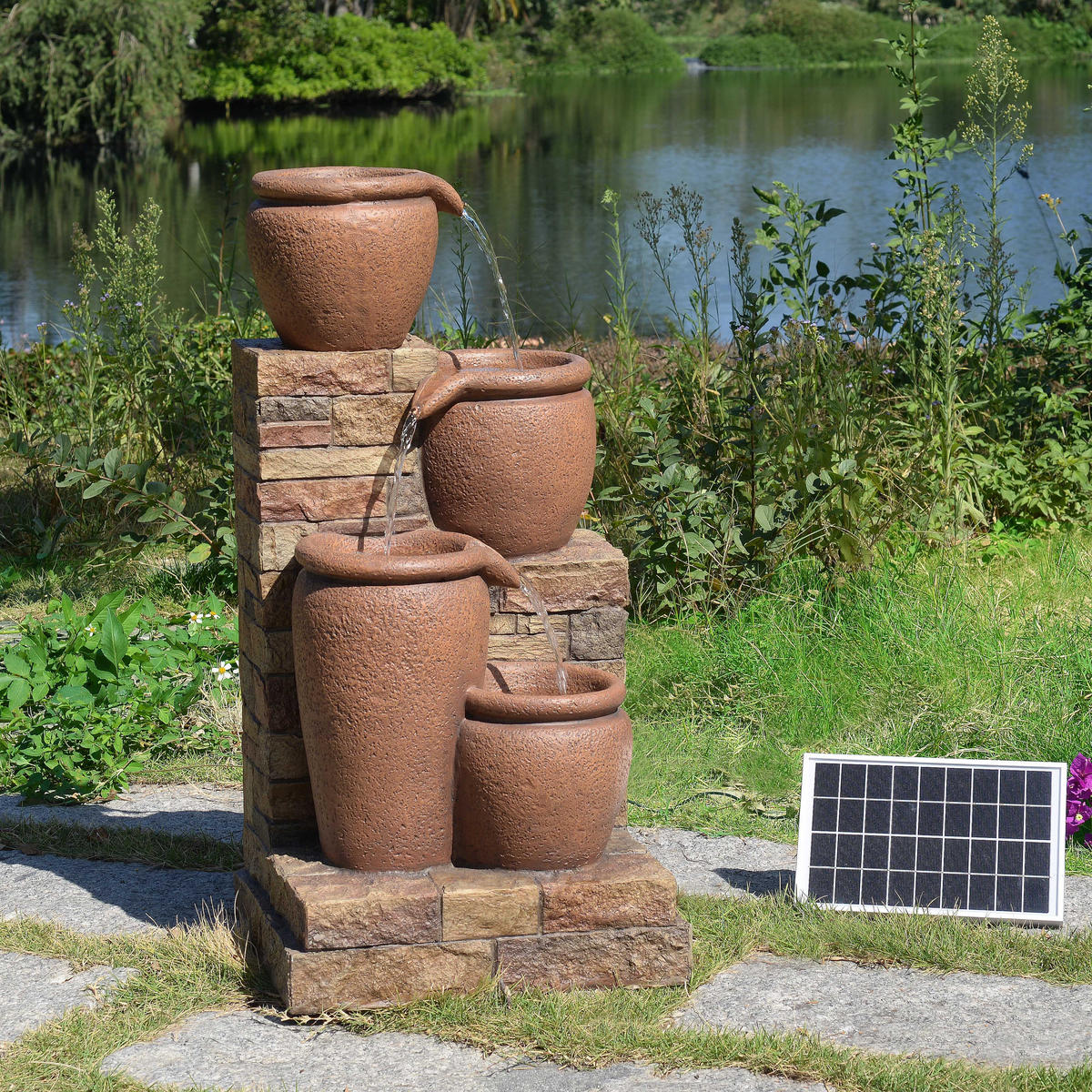 SOLAR-GARTENBRUNNEN 78cm - Braun, Kunststoff (40/34/78cm) - Teamson Home