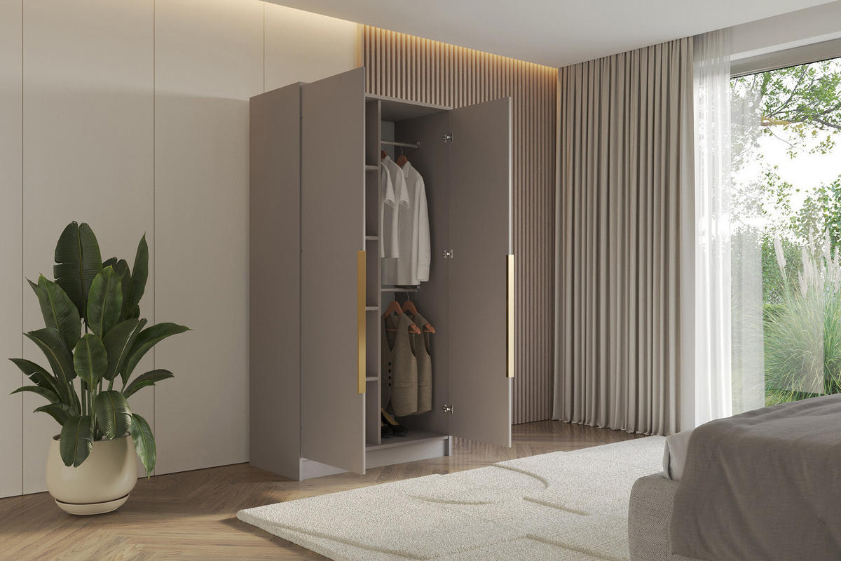 KLEIDERSCHRANK - LUSSO - 102 - Kaschmir - Kaschmir/Schwarz, Holzwerkstoff (102/200/51cm) - ALTDECOR