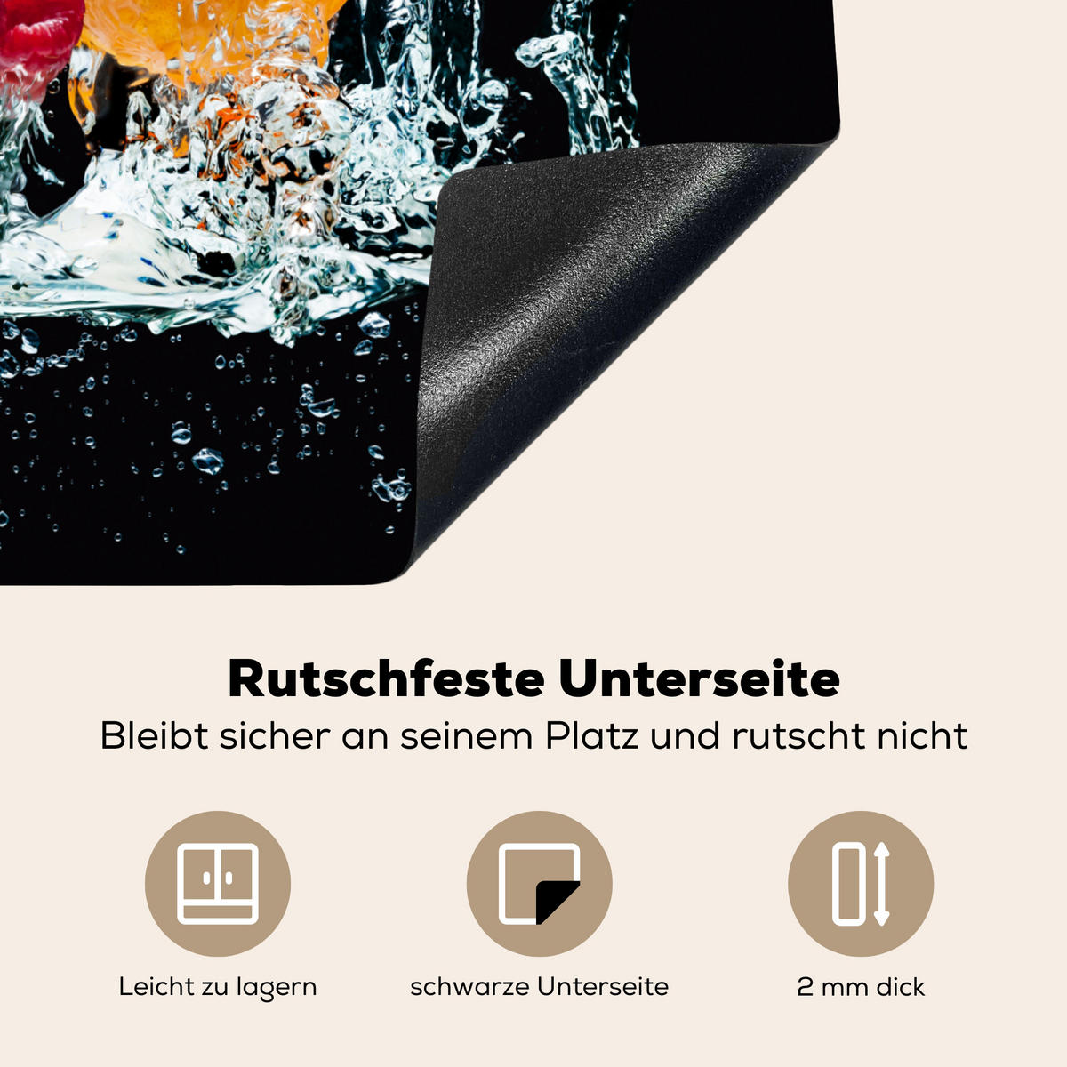 HERDABDECKPLATTE Wasser - Obst - Orange - Erdbeere - Kirsche - Schwarz 58x51 cm - Orange, Kunststoff (58.3/51.3/0.2cm) - MuchoWow