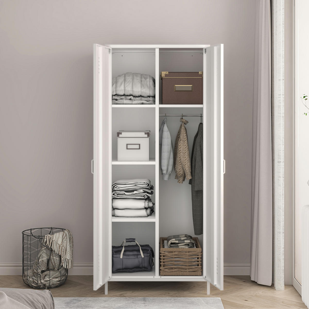 KLEIDERSCHRANK Seinäjoki - Weiß, Metall (76/180/50cm) - [en.casa]