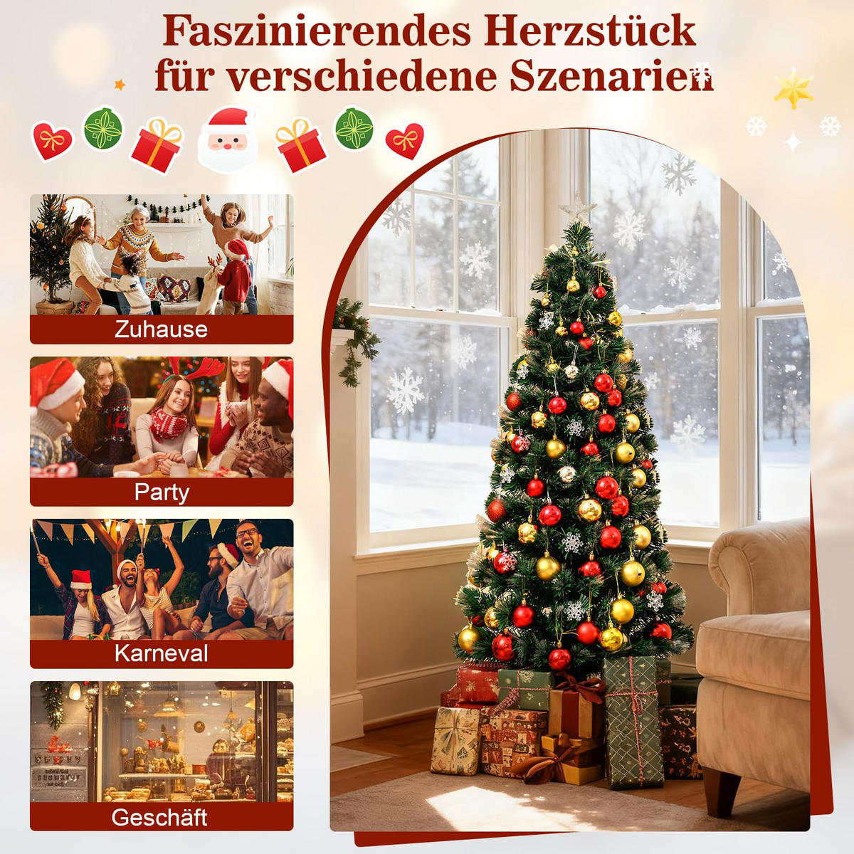 WEIHNACHTSBAUM Tannenform mit 8 Lichtmodi 150 cm warmweiße Glasfaser - Grün, Metall (150cm) - COSTWAY