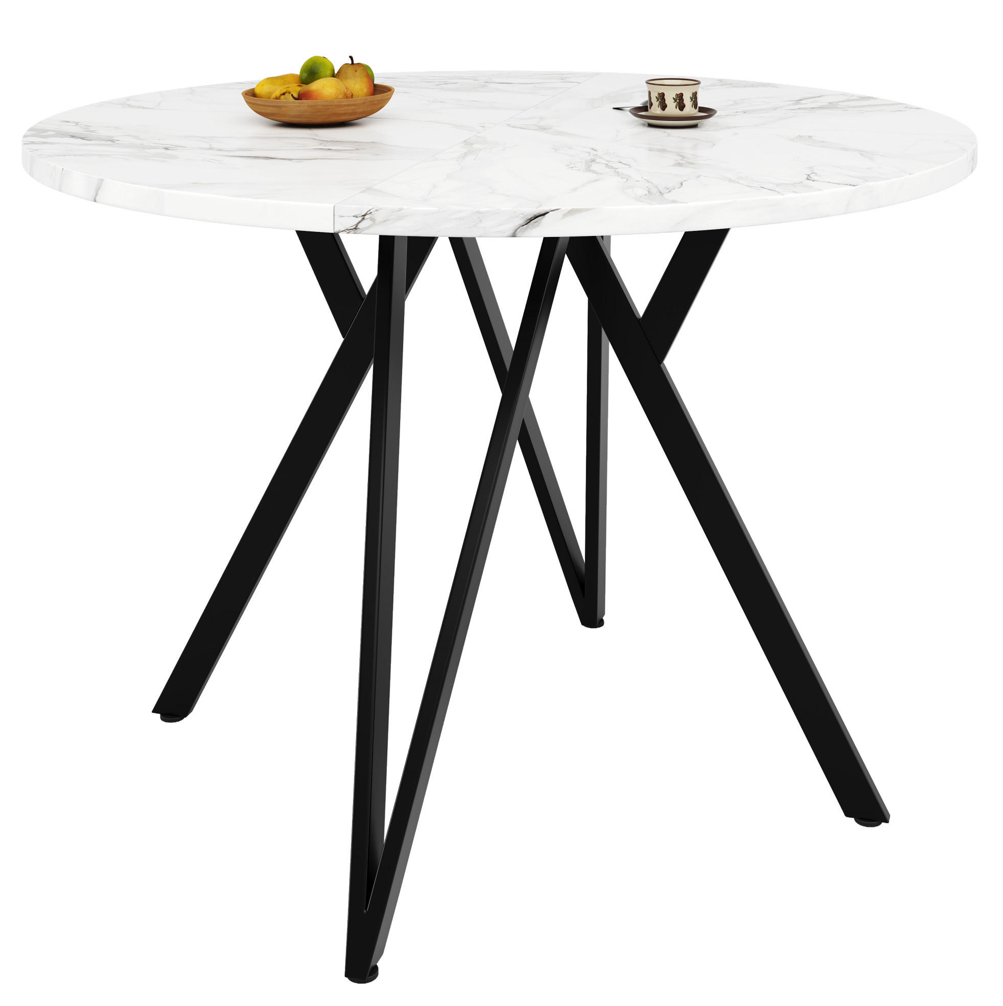 ESSTISCH Rund 100/100/76 cm Schwarz aus MDF in Marmoroptik mit Metallgestell - Schwarz, Holzwerkstoff (100/100/76cm) - OKWISH
