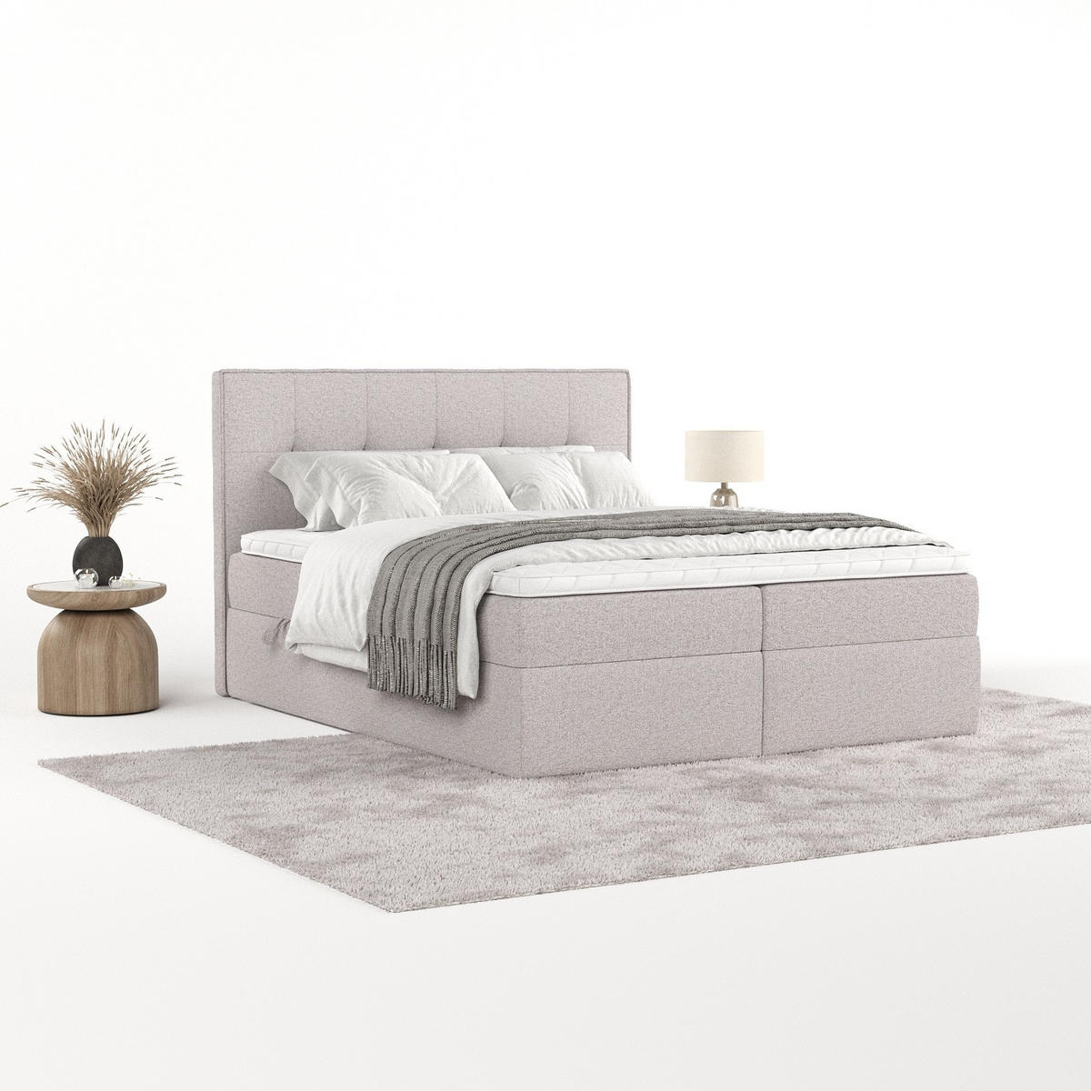 BOXBETT Mireo 140/200 cm Beige im Riva Stoff - Beige/Schwarz, Holz/Holzwerkstoff (140/200cm) - AltaBeds
