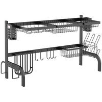 ABTROPFGESTELL Geschirr 2-Stufiges Abtropfständer mit Haken Tellerregal 100 cm - Schwarz, Metall (30/52.5/100cm) - HOMCOM