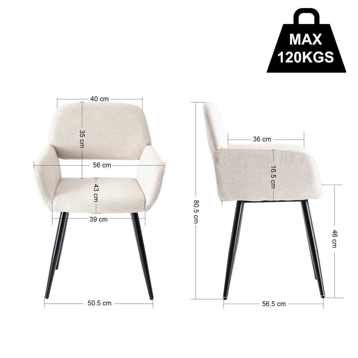 ESSZIMMER SET mit ausziehbarem Tisch und 4 bequemen Stühlen - Beige, Holzwerkstoff/Metall (80/75/160cm) - Urban Meuble