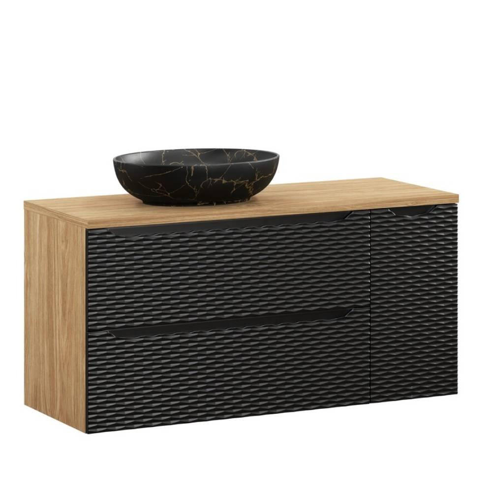 BADMÖBEL-SET 4 Teile - Ocean Black O BM448 in Schwarz / Geölte Eiche - Eichefarben/Schwarz, Holz/Keramik (120/57/46cm)