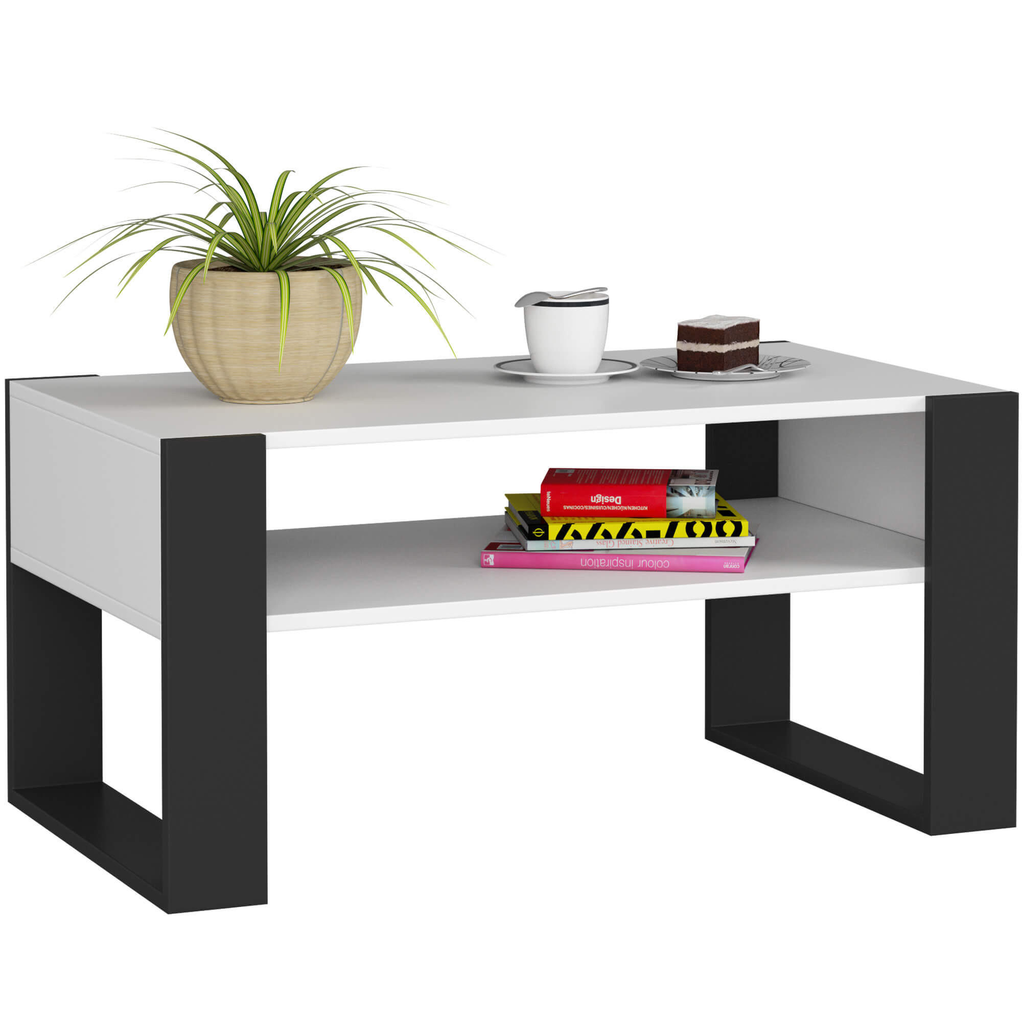 Akord Couchtisch Weiß, Schwarz 92x45x53 cm
