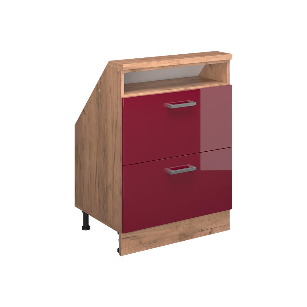 DACHSCHRÄGENSCHRANK Rion Rot Hochglanz/Goldkraft Eiche mit 2 Schubladen - Honigeiche/Rot, Holzwerkstoff (60/81.6/46cm) - Vicco