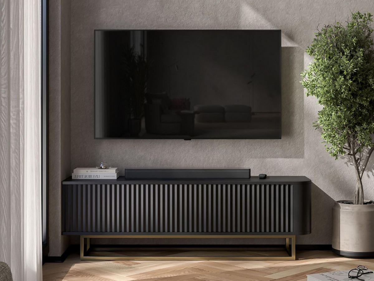 TV STOLÍK Aurora čierny matný 140 cm s kovovým rámom - čierna, kov/kompozitné drevo (140/44/35cm) - Meble Lindner