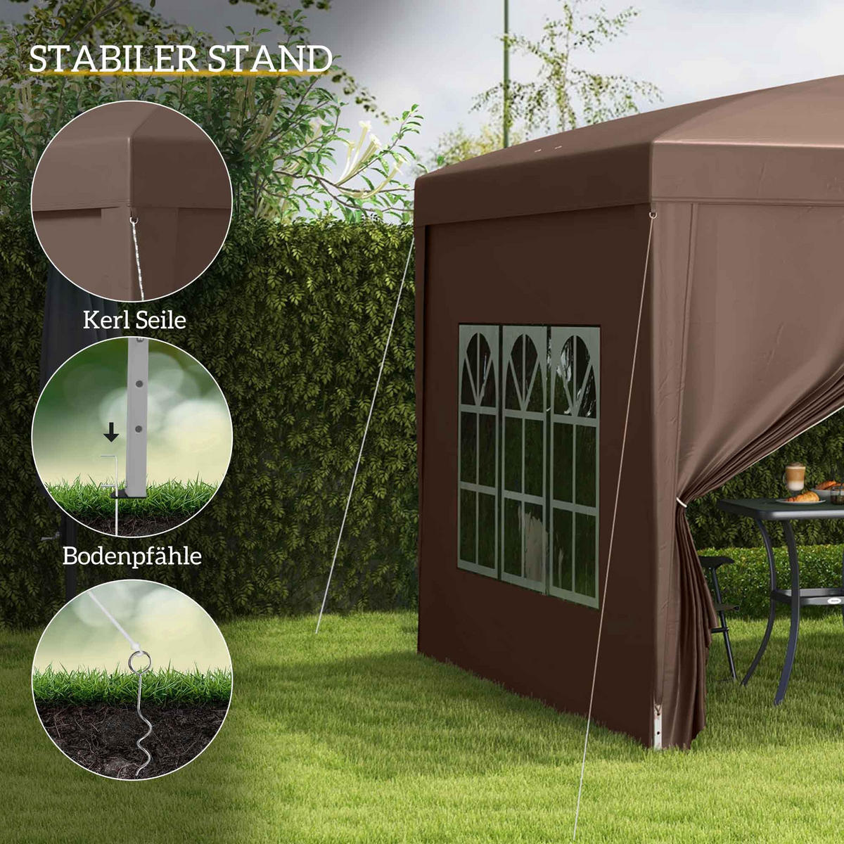 PAVILLON mit 4 Seitenwänden, Oxfordstoff, Stahl - Braun, Kunststoff (295/258/295cm) - Outsunny
