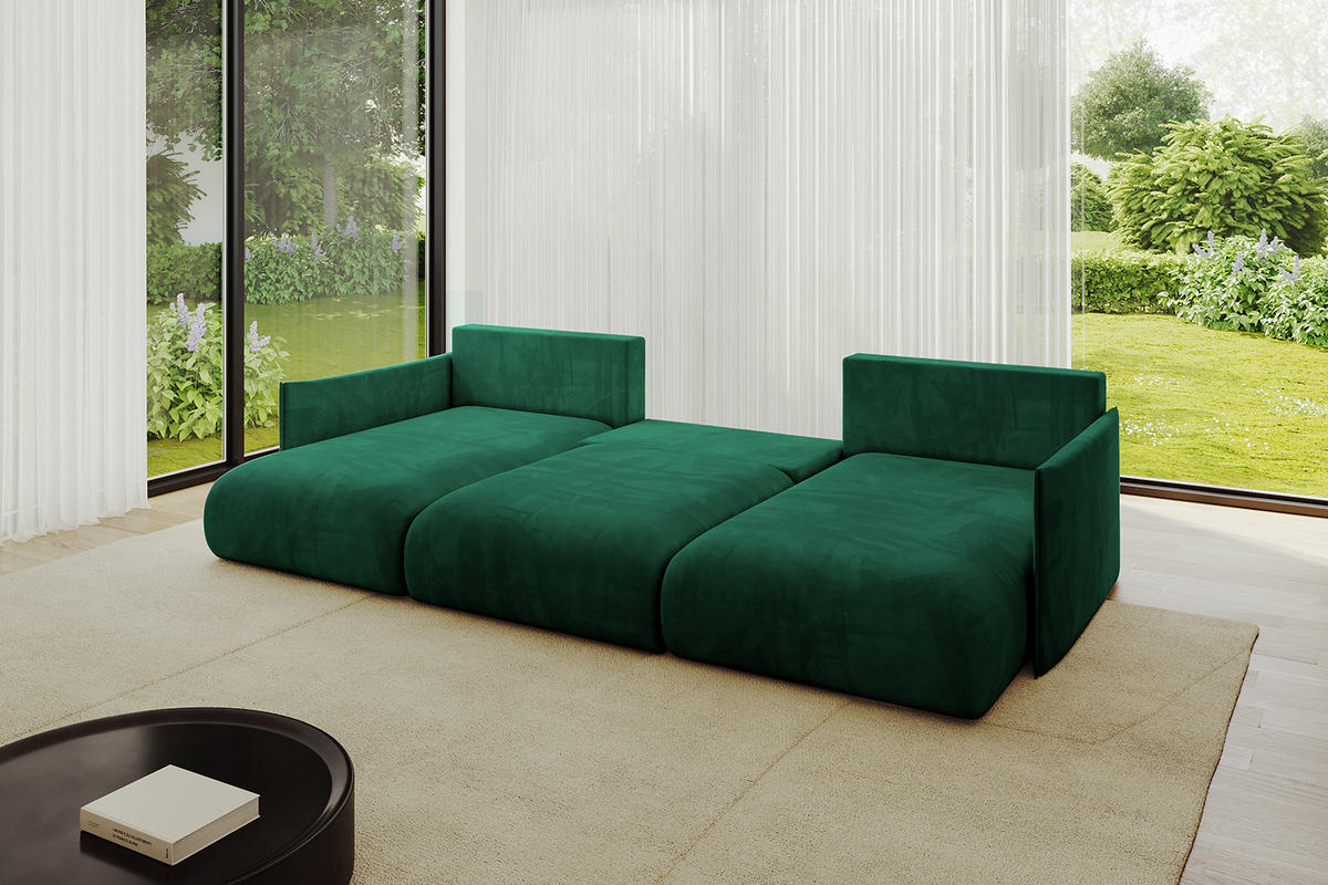 WOHNLANDSCHAFT mit Schlaffunktion und Bettkasten ONESK-U 317x177x72 Dunkelgrün Velours - Dunkelgrün, Holzwerkstoff/Kunststoff (317/72/177cm) - ALTDECOR