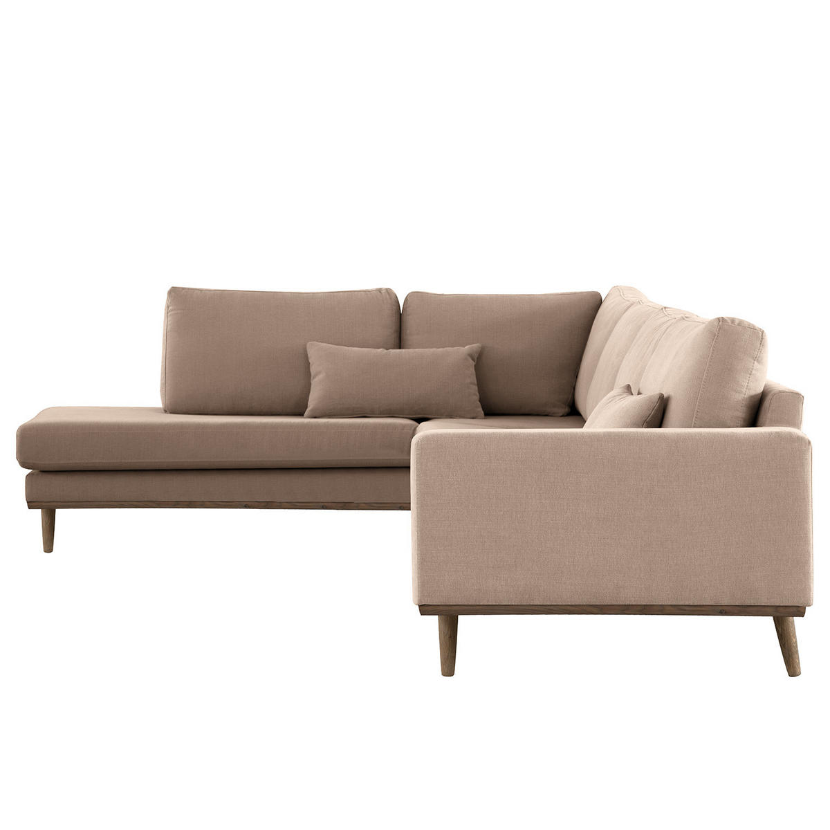 ECKSOFA mit Ottomane - Taupe/Eichefarben, Naturmaterialien/Eichenholz (287/219cm) - home24