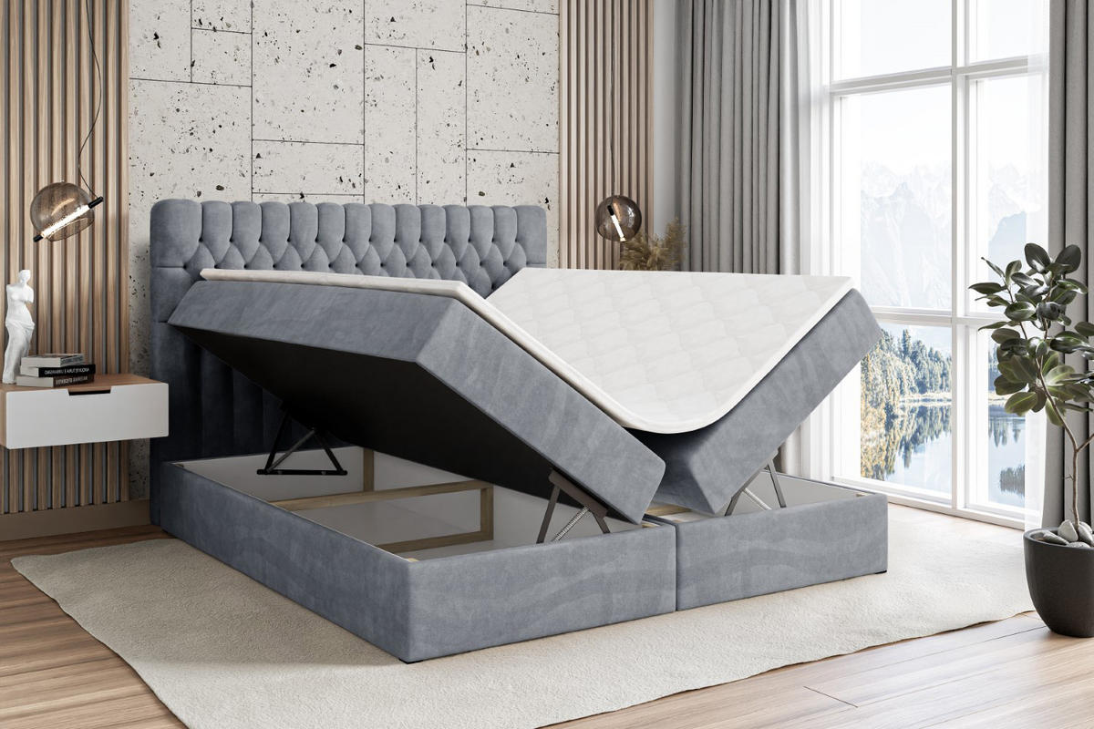 BOXBETT mit Matratze H4 und Lattenrost - SERENE - 120x200 - H4 - Hellgrau - Grau, Holzwerkstoff (120/200cm) - ALTDECOR