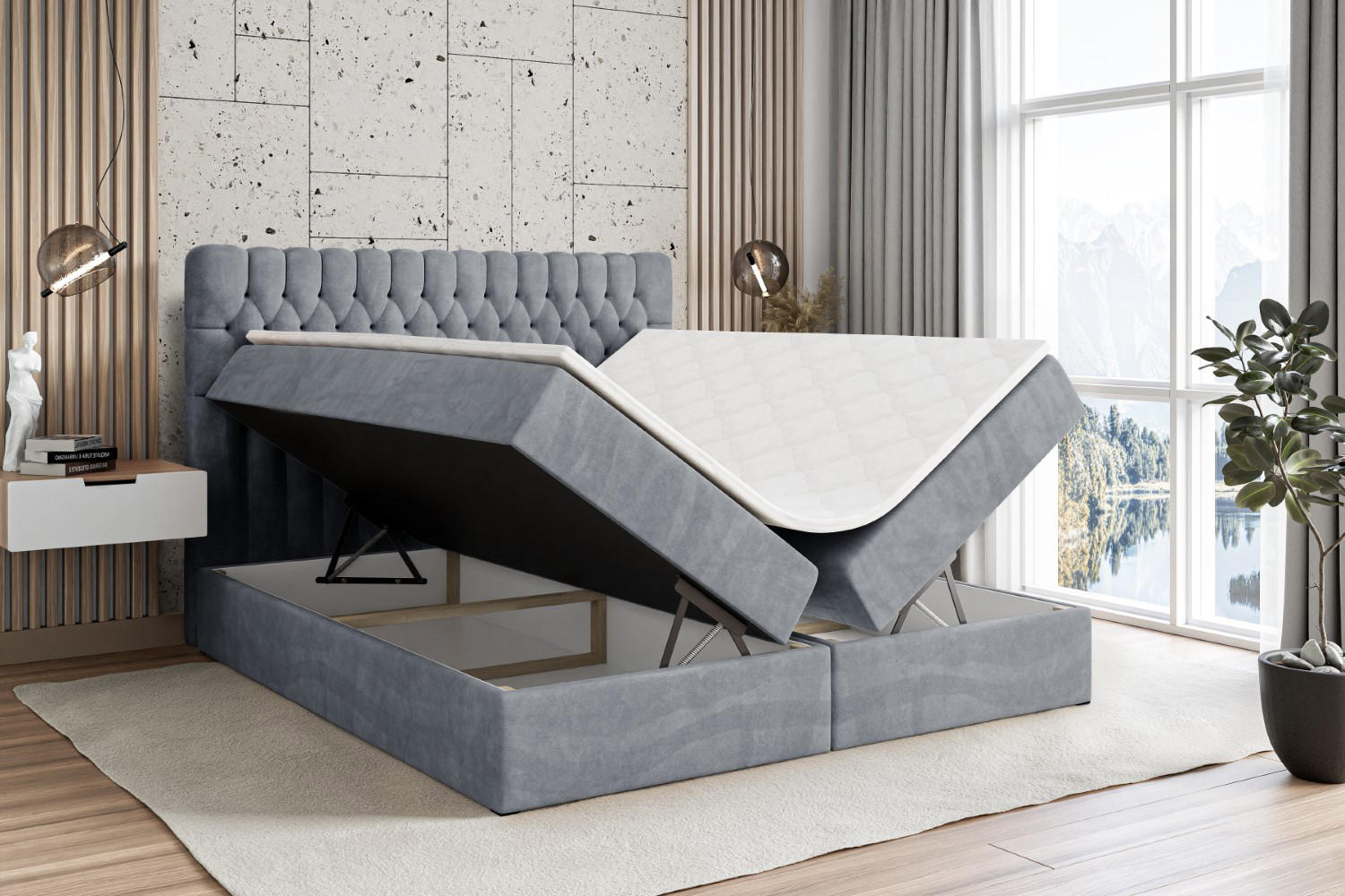 Thumbnail - Altdecor Boxbett, Grau, Holzwerkstoff, Höhe ca. 21 cm, 160x200 cm, Schlafzimmer, Betten, Boxspringbetten