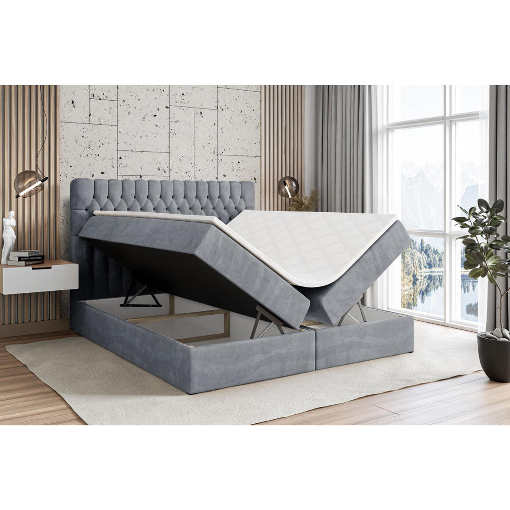 Thumbnail - Altdecor Boxbett, Grau, Holzwerkstoff, Höhe ca. 21 cm, 180x200 cm, Schlafzimmer, Betten, Boxspringbetten