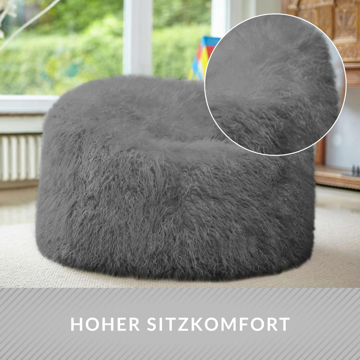 FELL SITZSACK-Hocker Pouf XXL 100x55cm - Grau, Textil (100/55/55cm) - Green Bean