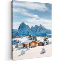 LEINWANDBILD Winter - Hütte - Berge - Aussicht - Schnee 60x80 cm - Eichefarben, Textil (60/80cm) - MuchoWow