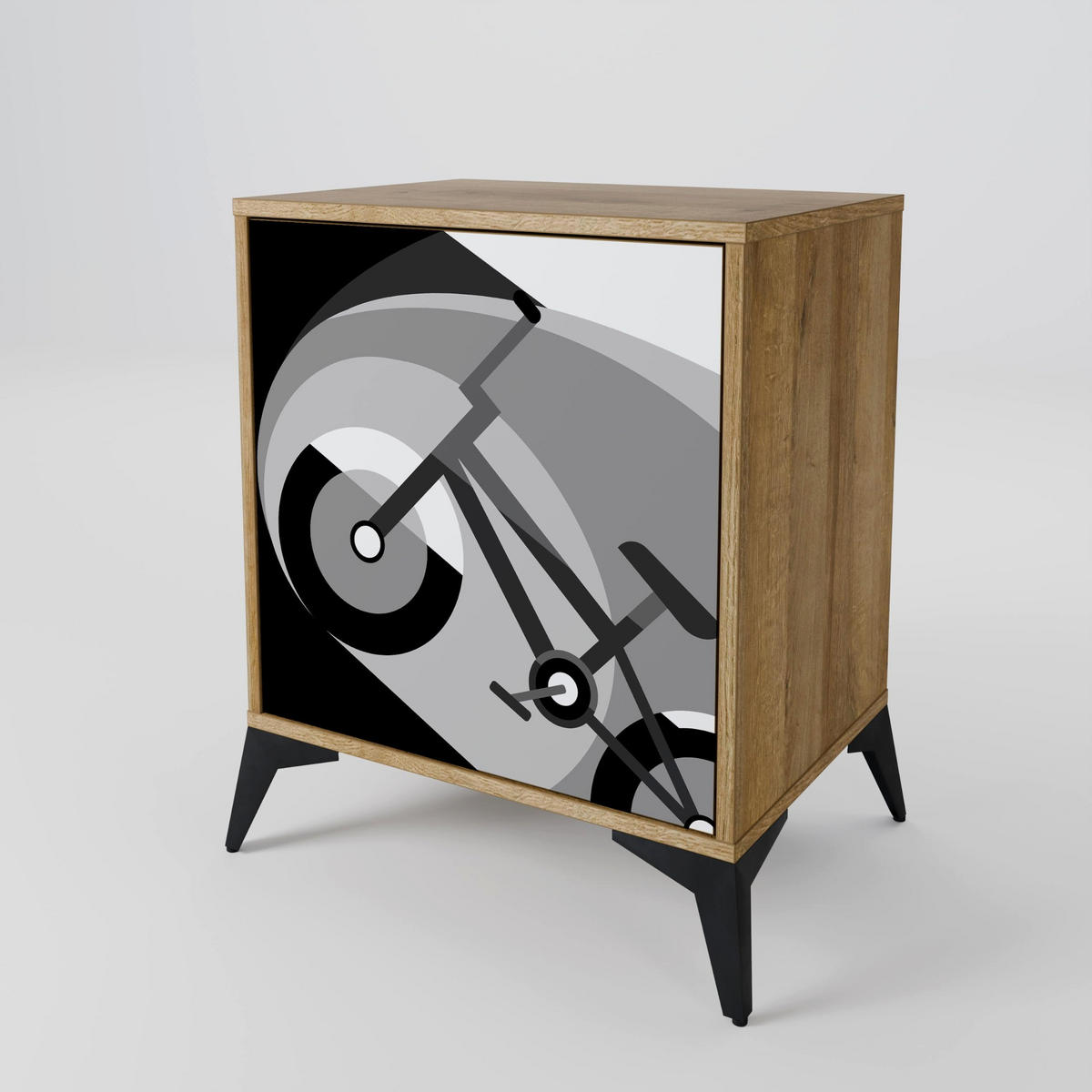 SIDEBOARD BIKE ENERGY, Eichefarben, 57,5x42x72,5 cm, Schwarze Metallfüße - Eichefarben/Multicolor, Holzwerkstoff/Metall (57.5/72.5/42cm) - SpaceRebels