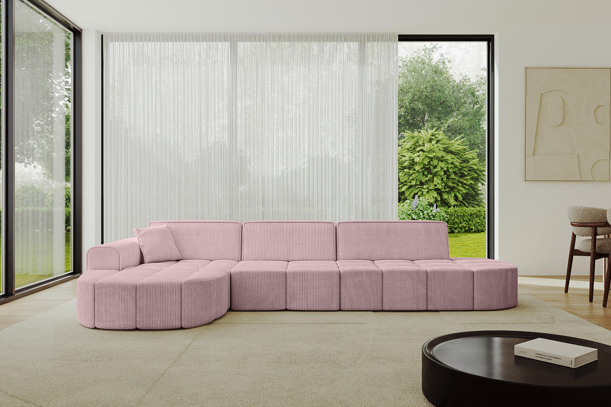 ECKSOFA Ottomane Links LIVO-L2 - 337x173x79,5 cm Rosa - Rosa, Holzwerkstoff/Textil (337/173cm) - ALTDECOR