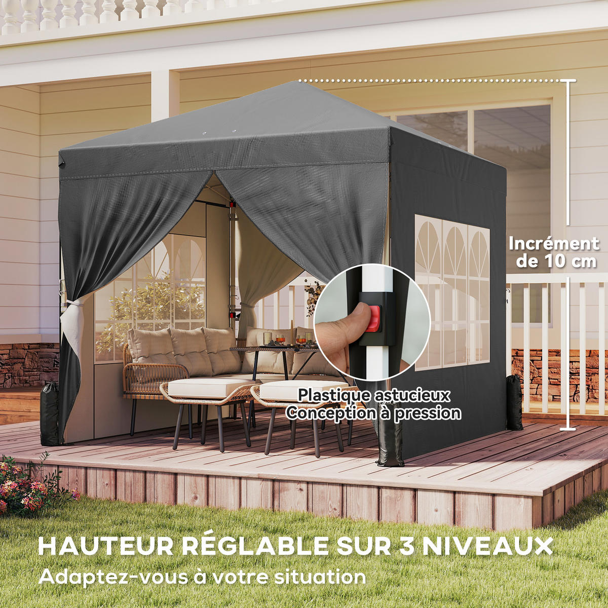 PAVILLON DE-14056 Pop-up 2,5/2,5 m, höhenverstellbar, UV50+ Dunkelgrau - Dunkelgrau, Metall (250/270/250cm) - ComfortXL