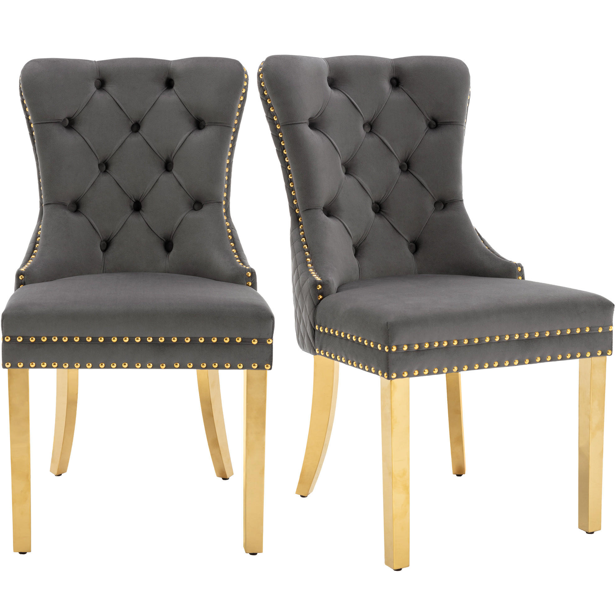 ESSZIMMERSTUHL 2er-Set Samt mit Zugring 50,5 x 45 x 95 cm Grau/Gold - Grau, Metall (45/95/50.5cm) - Meubliv