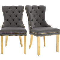 ESSZIMMERSTUHL 2er-Set Samt mit Zugring 50,5 x 45 x 95 cm Grau/Gold - Grau, Metall (45/95/50.5cm) - Meubliv