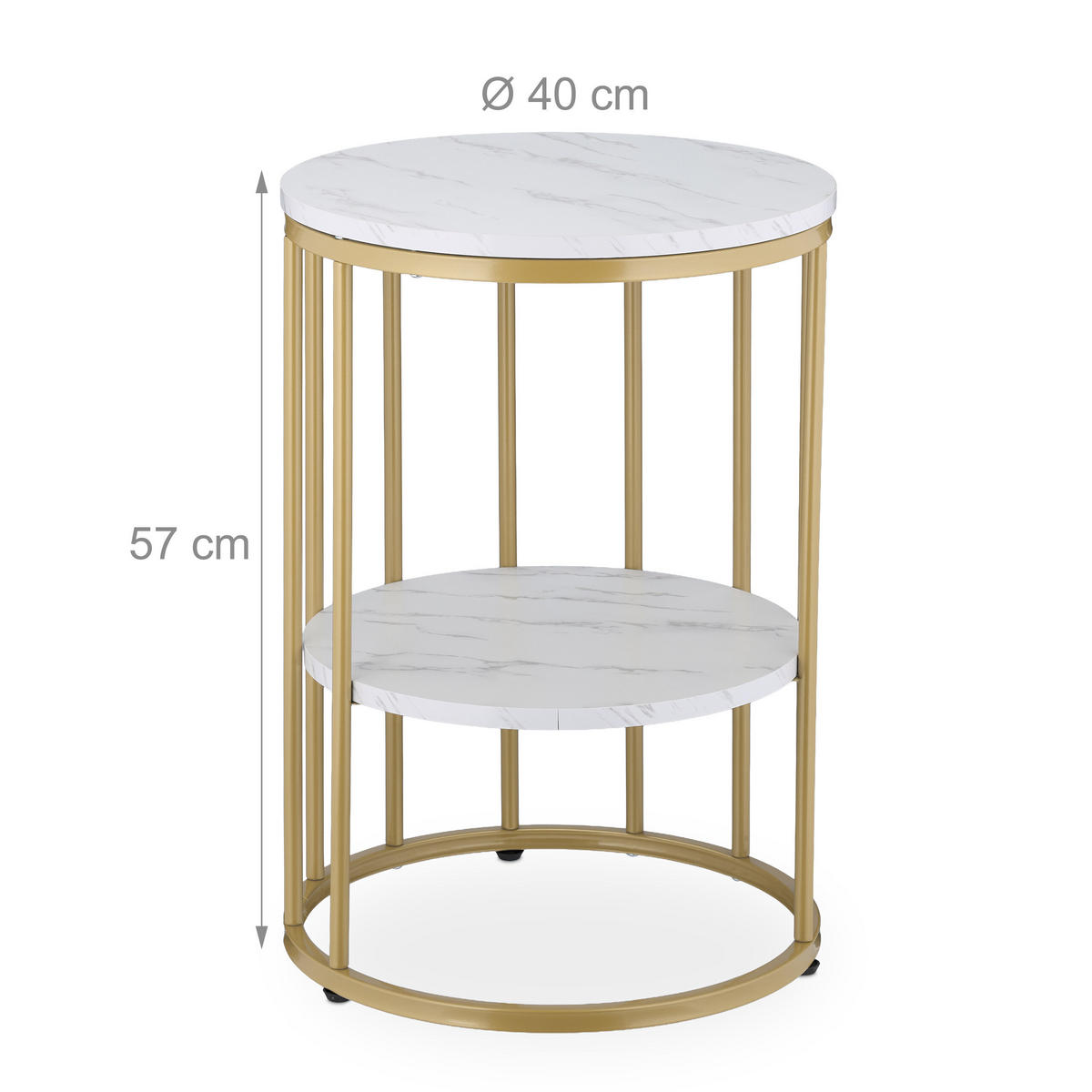 MĂSUȚĂ Alb Auriu 2 polițe - alb/auriu, compozit lemnos/metal (40/40/57cm) - Relaxdays