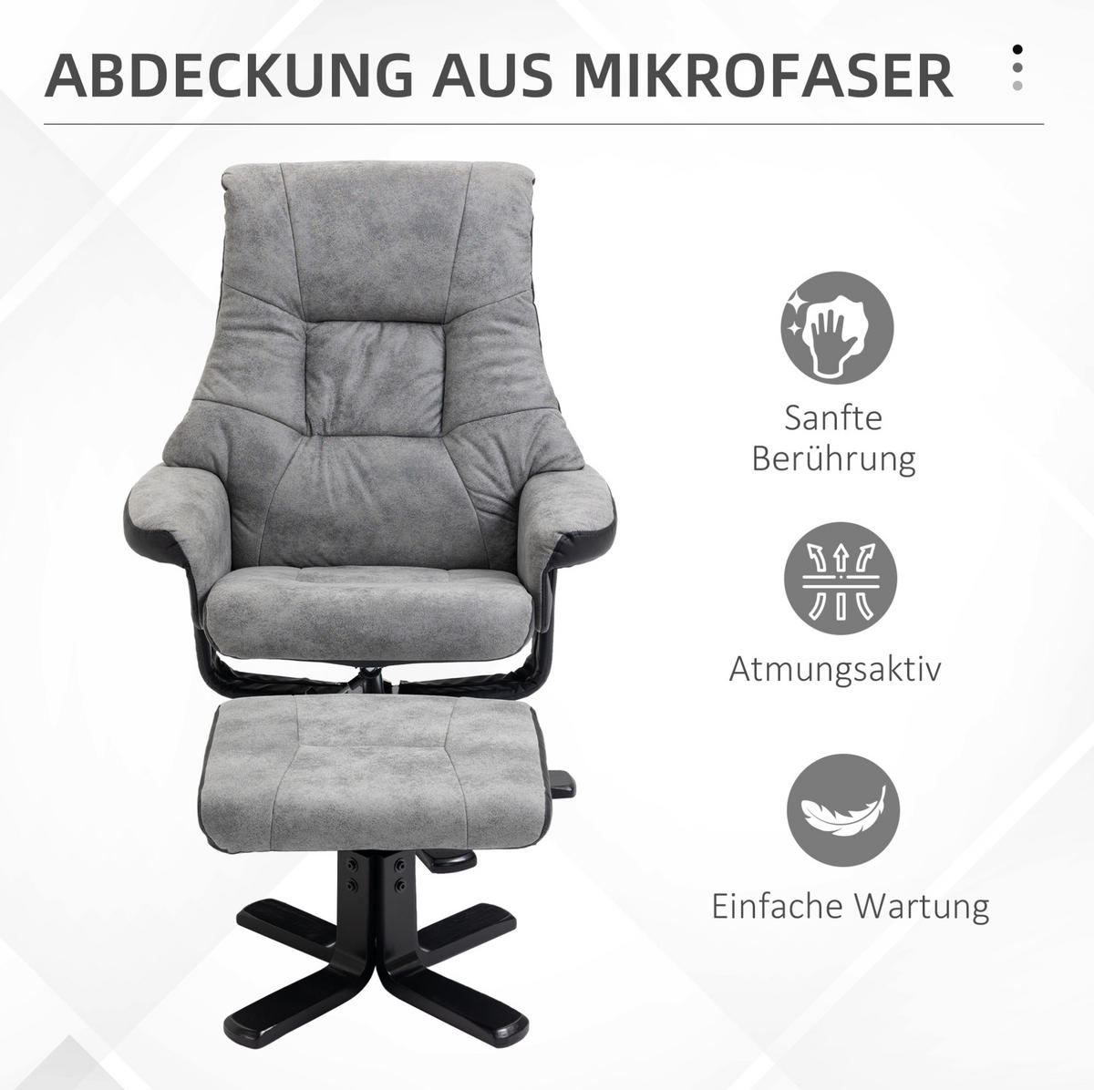 RELAXSESSEL mit Fußstütze Mikrofaser-Optik 360° drehbar, 135° Liegefunktion 78/82,5/109 cm Grau - Grau, Textil (82.5/109/78cm) - Redom