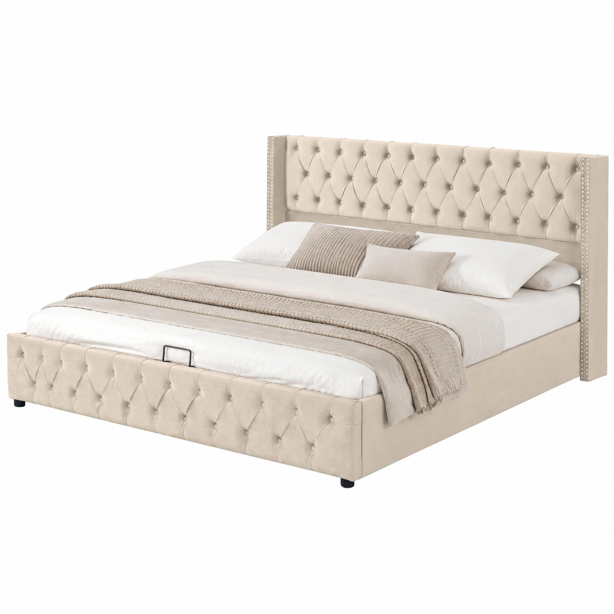 POLSTERBETT mit Bettkasten 160x200 cm Samt Beige - Beige, Metall (160/200cm) - Beauniv