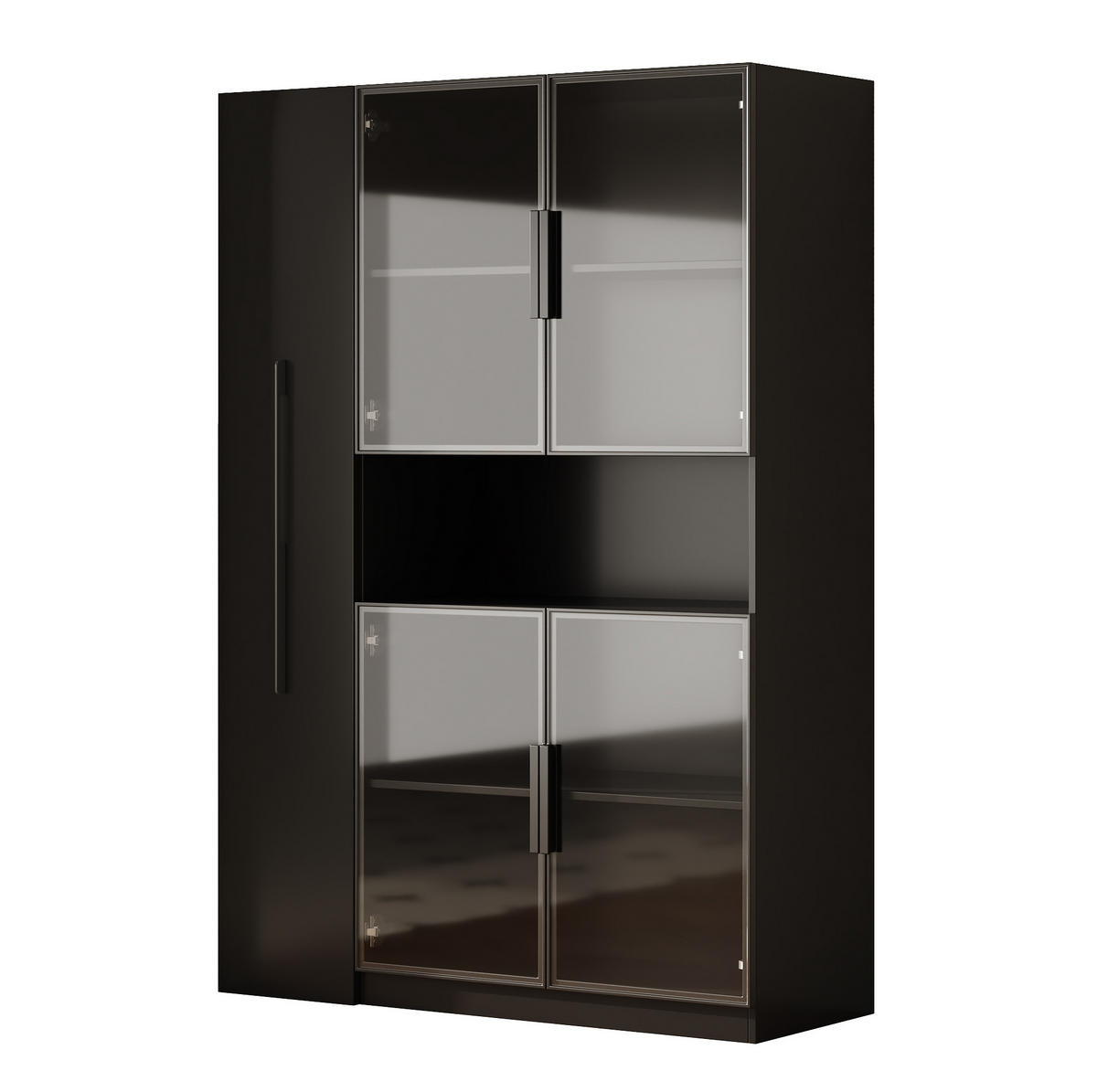VITRÍNA z MDF 110x35x160 cm černá s LED osvětlením, výsuvnými policemi a zásuvkami - černá, kompozitní dřevo (110/160/35cm) - Modfu