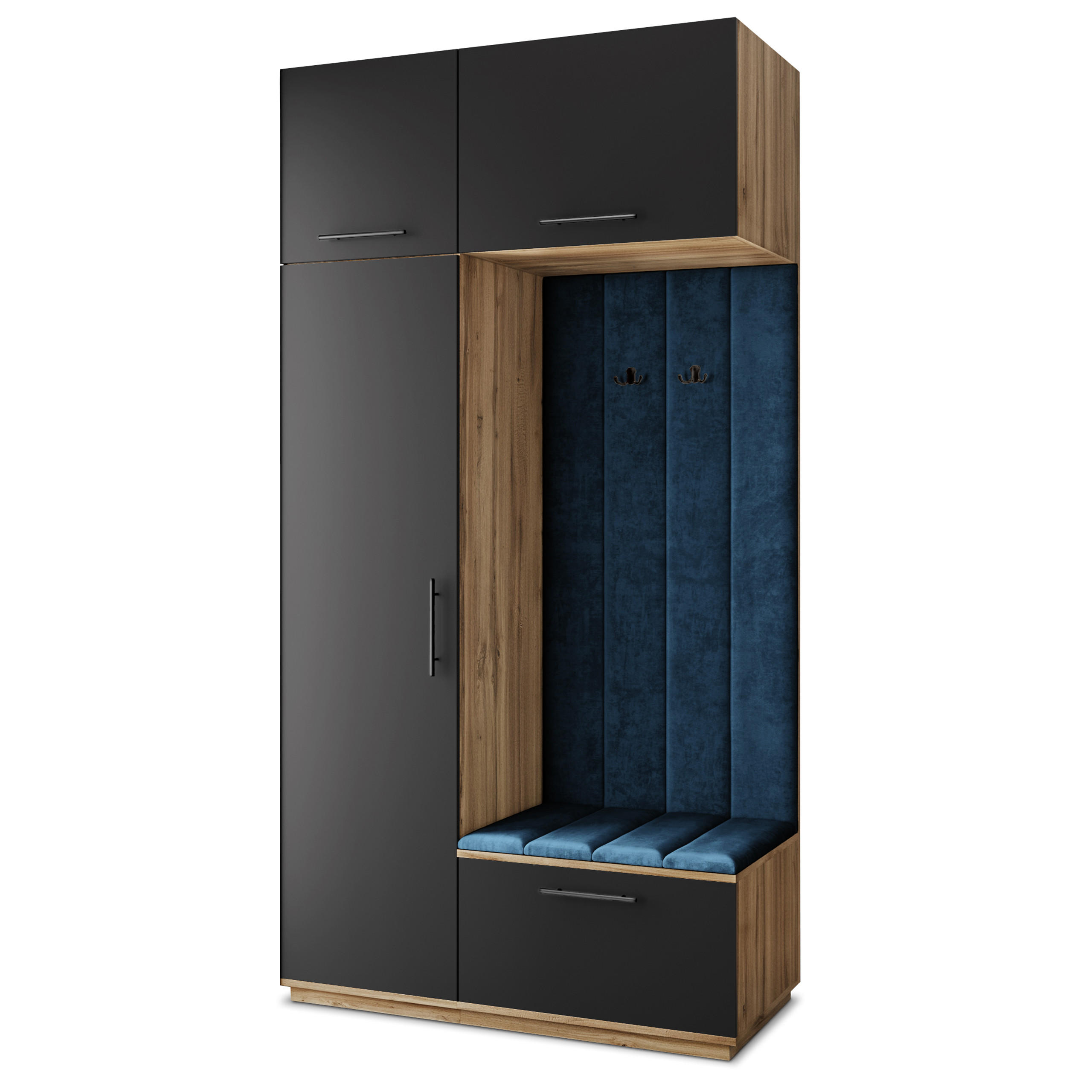 Masseno Garderobenschrank Eiche Wotan, Schwarz, Blau 120x240x60 cm